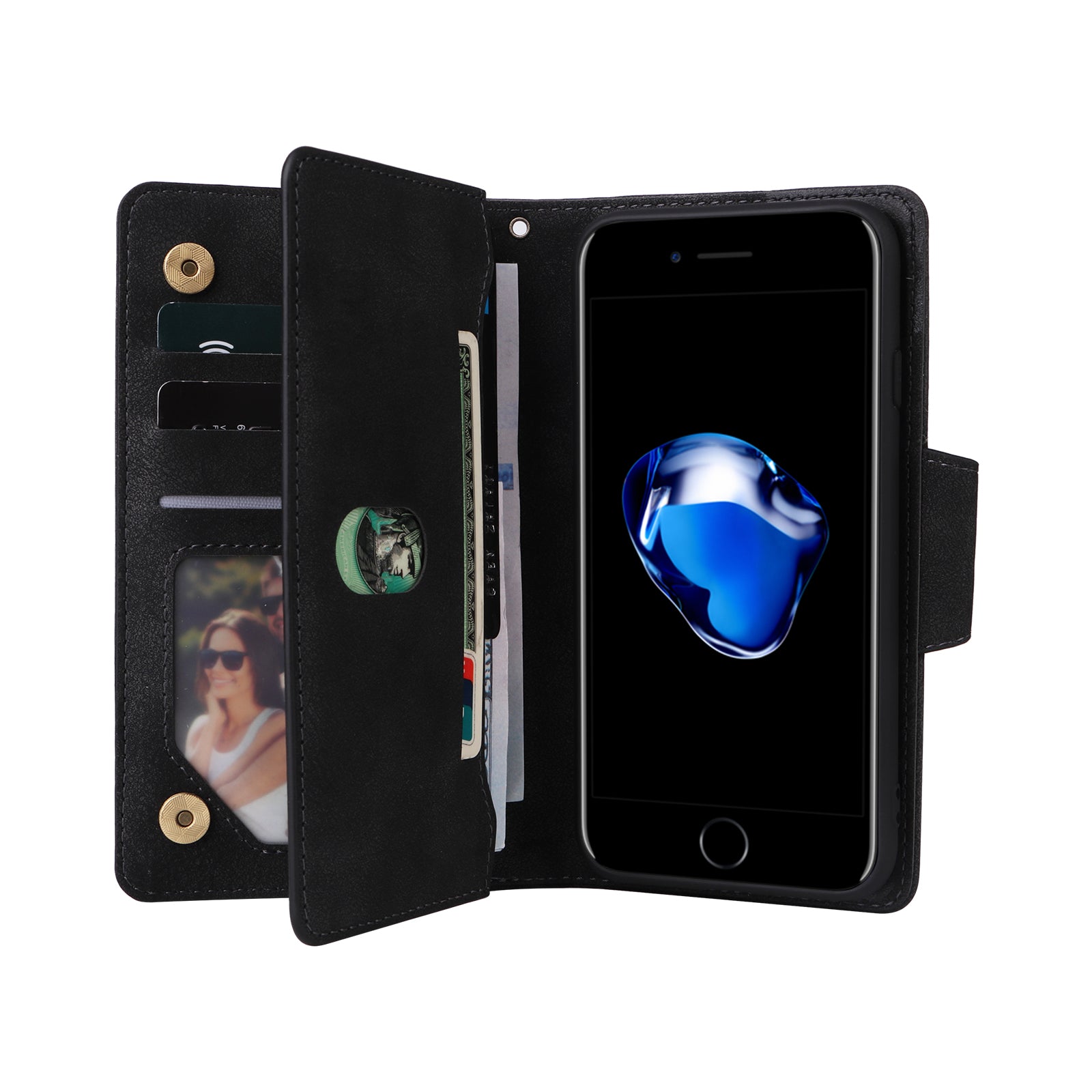 For iPhone 7 / 8 / SE (2020) / SE (2022) Case PU Leather Stand Phone Cover with Rivet Decor