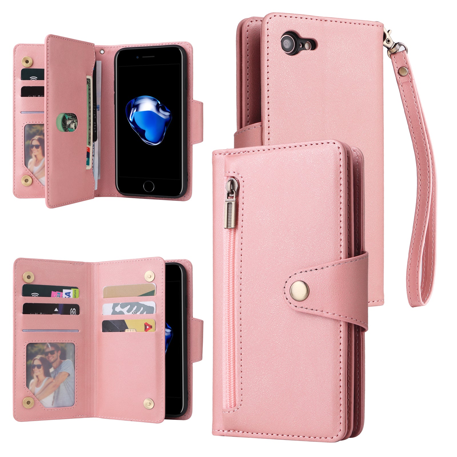 For iPhone 7 / 8 / SE (2020) / SE (2022) Case PU Leather Stand Phone Cover with Rivet Decor