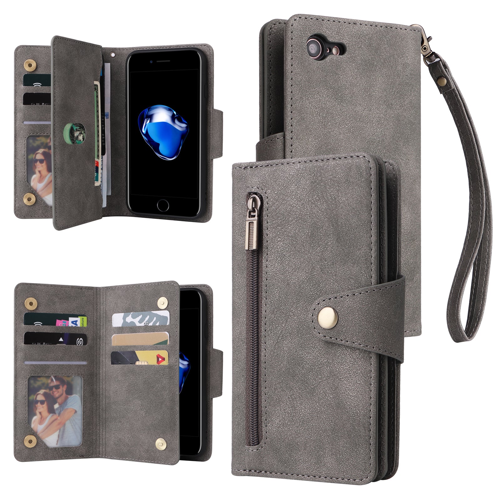 For iPhone 7 / 8 / SE (2020) / SE (2022) Case PU Leather Stand Phone Cover with Rivet Decor