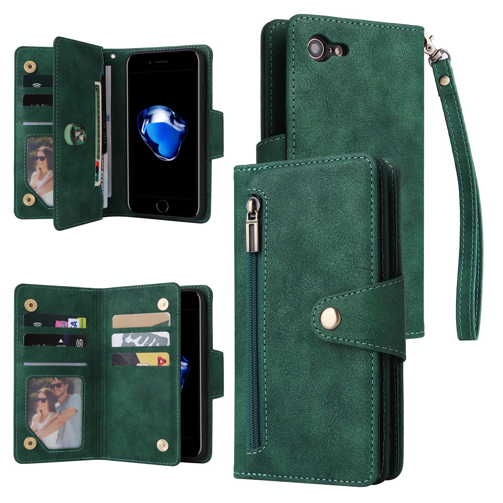 For iPhone 7 / 8 / SE (2020) / SE (2022) Case PU Leather Stand Phone Cover with Rivet Decor