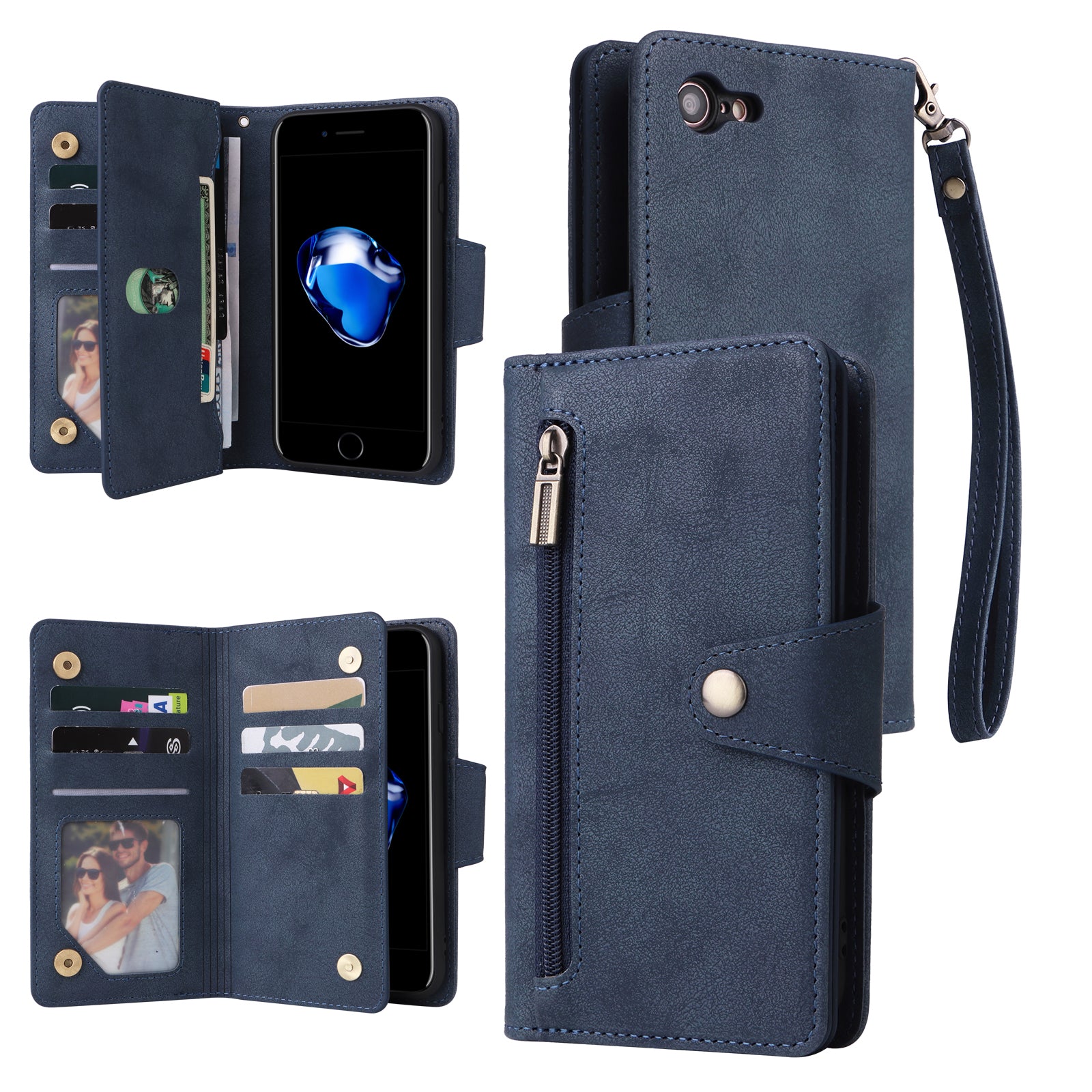 For iPhone 7 / 8 / SE (2020) / SE (2022) Case PU Leather Stand Phone Cover with Rivet Decor