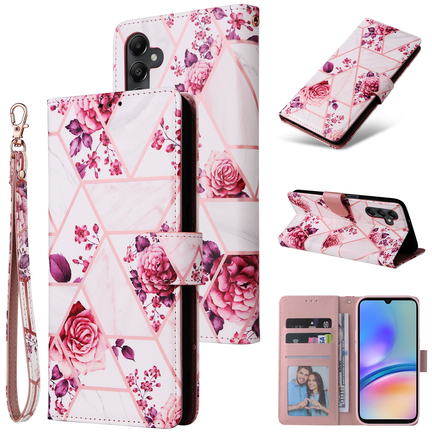 For Samsung Galaxy A05s 4G Case Lacquered Leather Phone Shell Marble Pattern Design