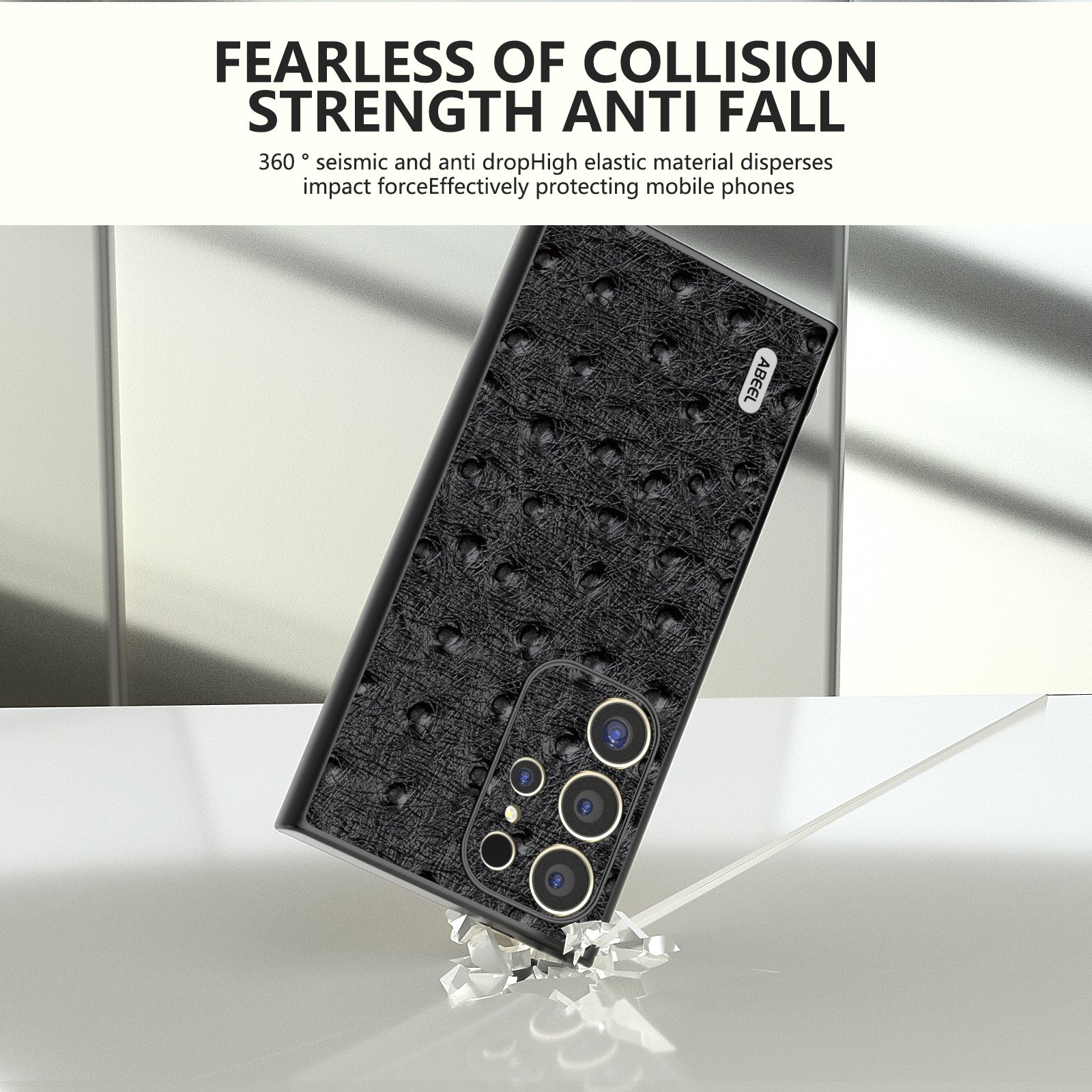 ABEEL For Samsung Galaxy S24 Ultra Case Ostrich Pattern Genuine Cow Leather Back Phone Cover
