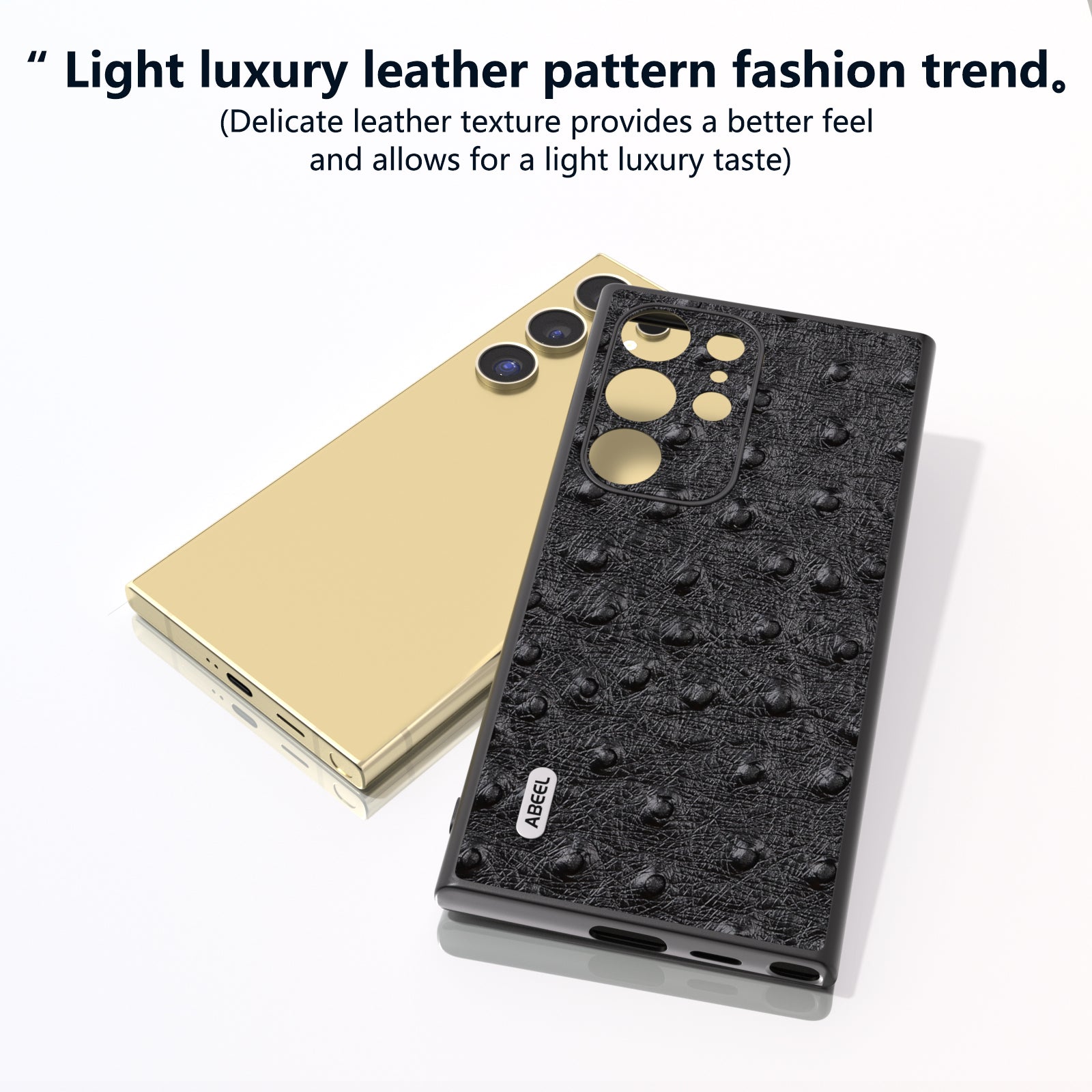 ABEEL For Samsung Galaxy S24 Ultra Case Ostrich Pattern Genuine Cow Leather Back Phone Cover
