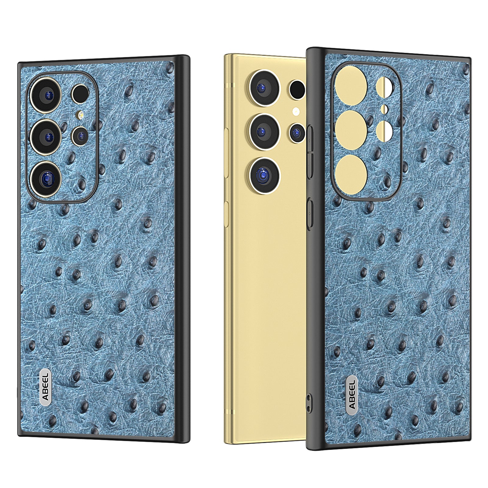 ABEEL For Samsung Galaxy S24 Ultra Case Ostrich Pattern Genuine Cow Leather Back Phone Cover