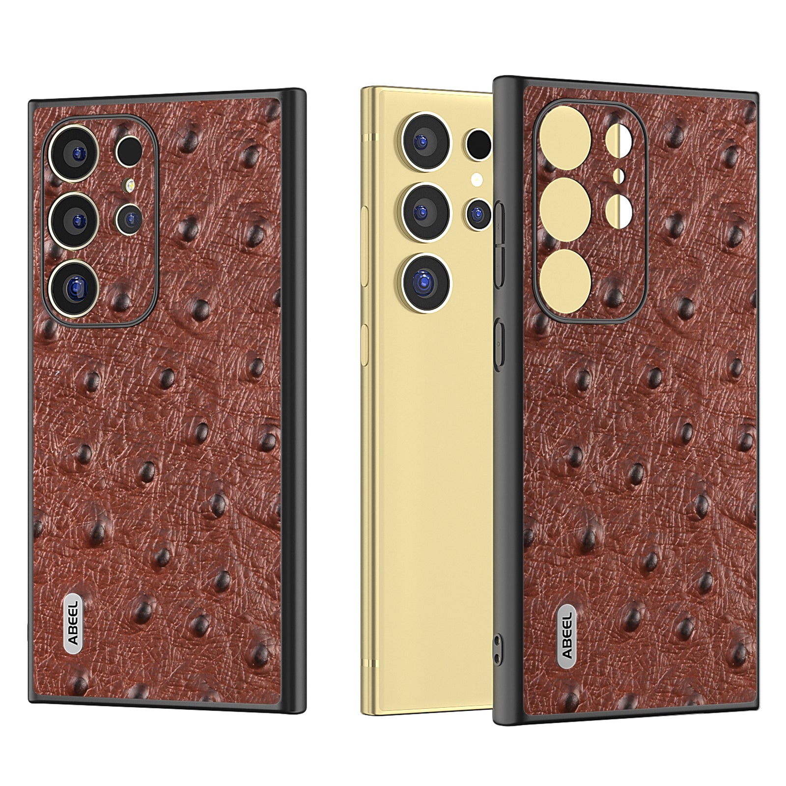 ABEEL For Samsung Galaxy S24 Ultra Case Ostrich Pattern Genuine Cow Leather Back Phone Cover