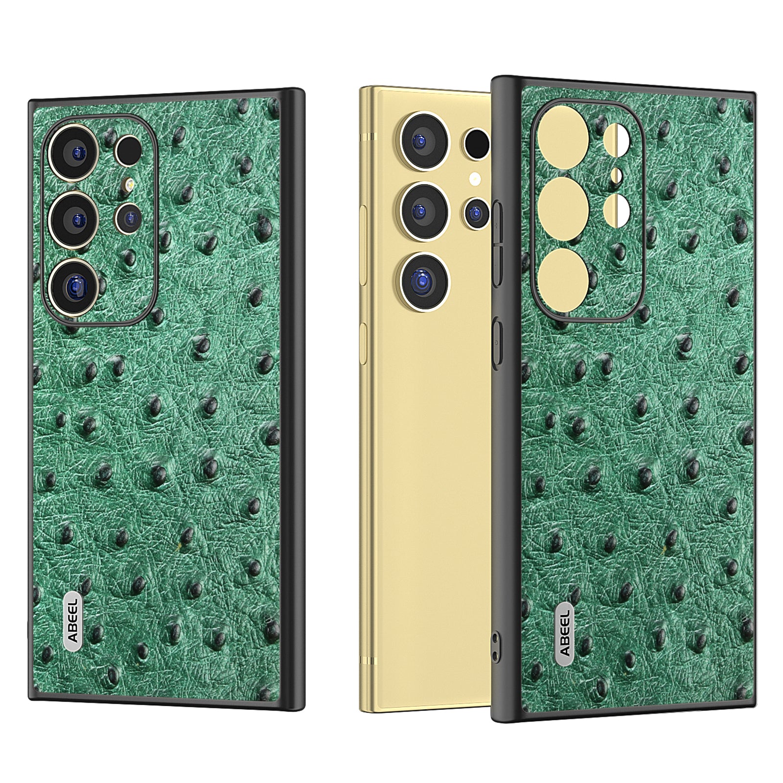 ABEEL For Samsung Galaxy S24 Ultra Case Ostrich Pattern Genuine Cow Leather Back Phone Cover