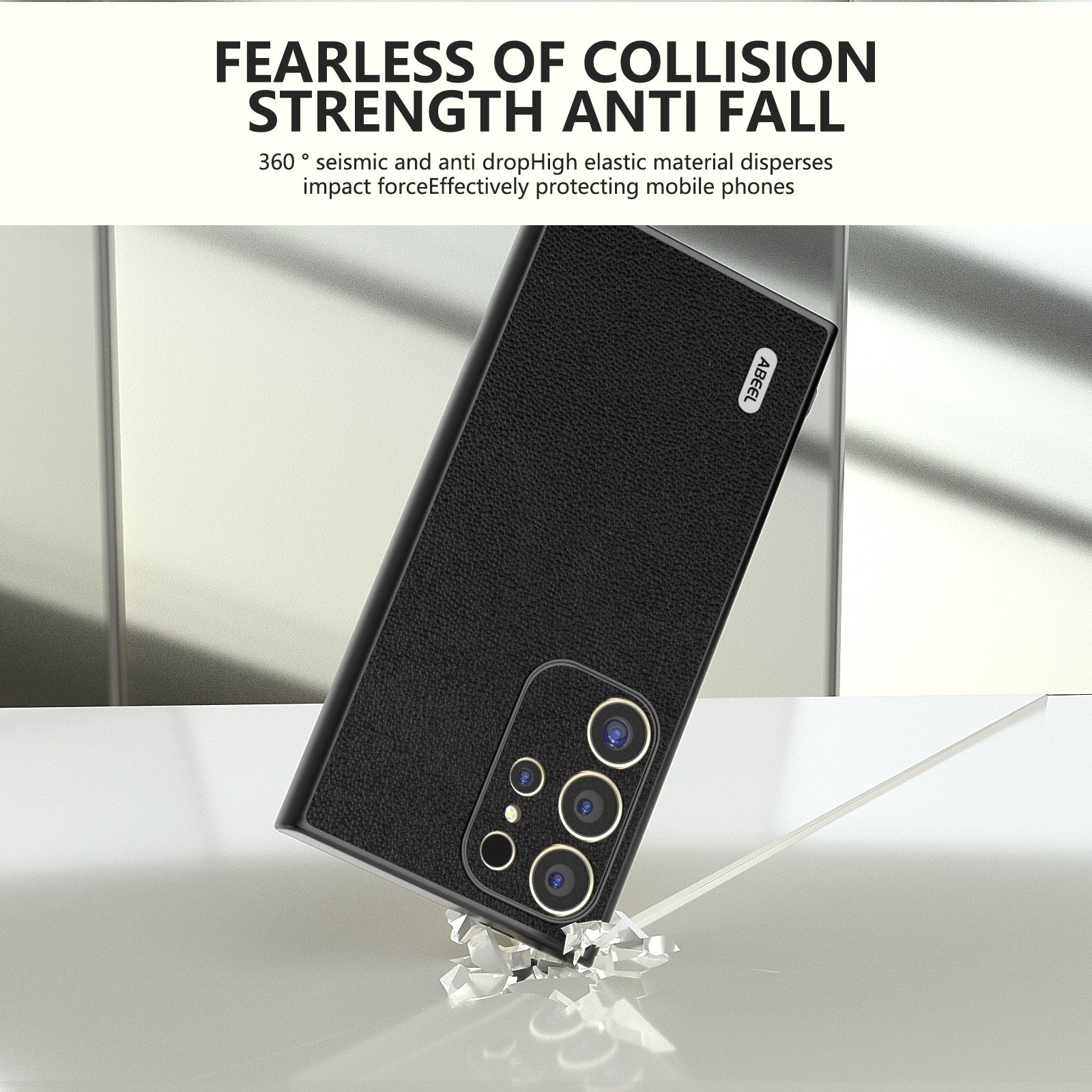 ABEEL For Samsung Galaxy S24 Ultra Case Genuine Cow Leather Litchi Texture Phone Back Cover