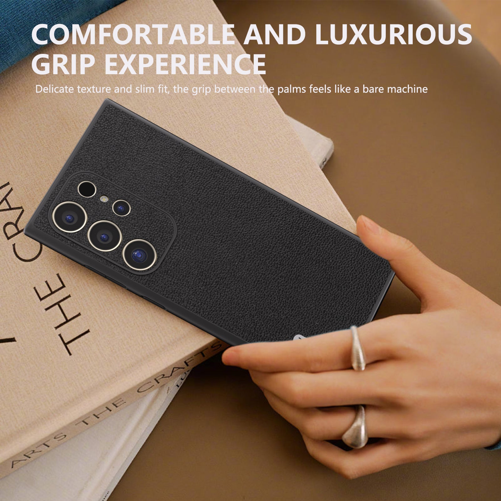 ABEEL For Samsung Galaxy S24 Ultra Case Genuine Cow Leather Litchi Texture Phone Back Cover
