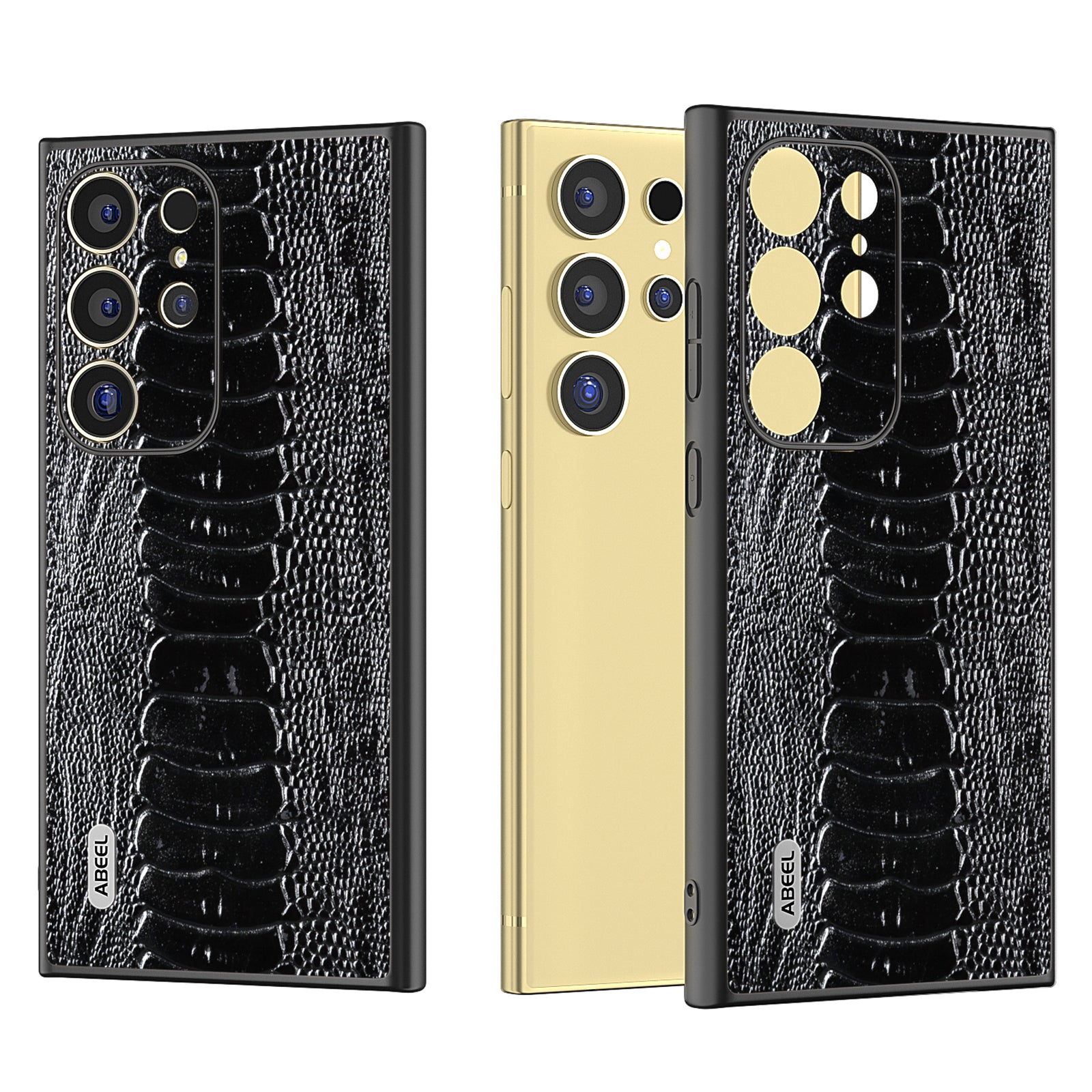 ABEEL For Samsung Galaxy S24 Ultra Case Crocodile Texture Genuine Cow Leather+PC+TPU Cover