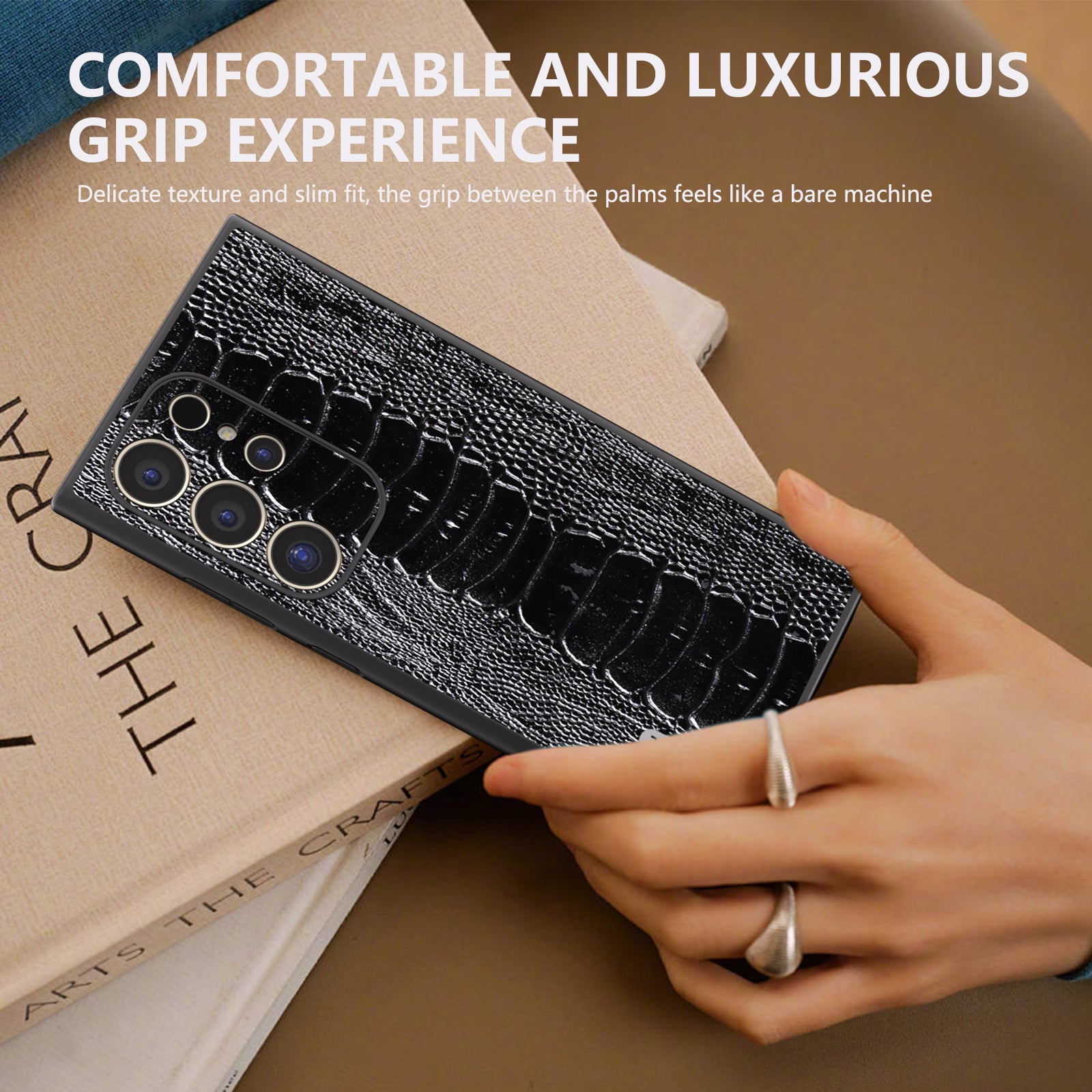 ABEEL For Samsung Galaxy S24 Ultra Case Crocodile Texture Genuine Cow Leather+PC+TPU Cover