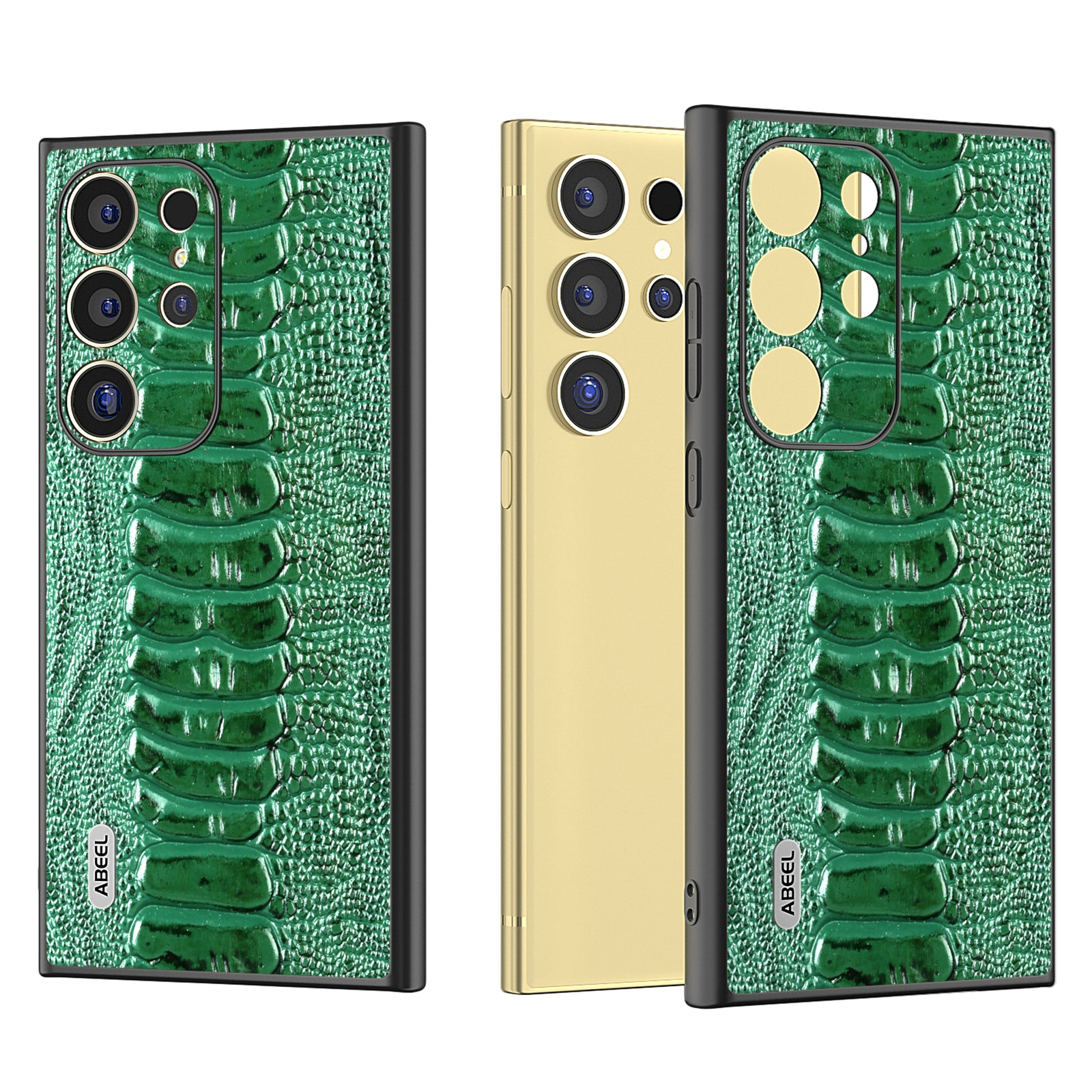 ABEEL For Samsung Galaxy S24 Ultra Case Crocodile Texture Genuine Cow Leather+PC+TPU Cover
