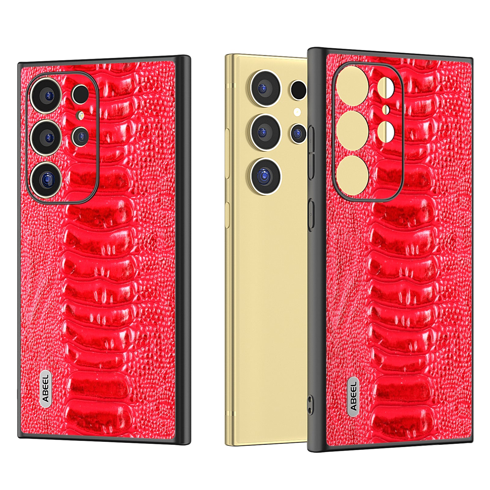 ABEEL For Samsung Galaxy S24 Ultra Case Crocodile Texture Genuine Cow Leather+PC+TPU Cover