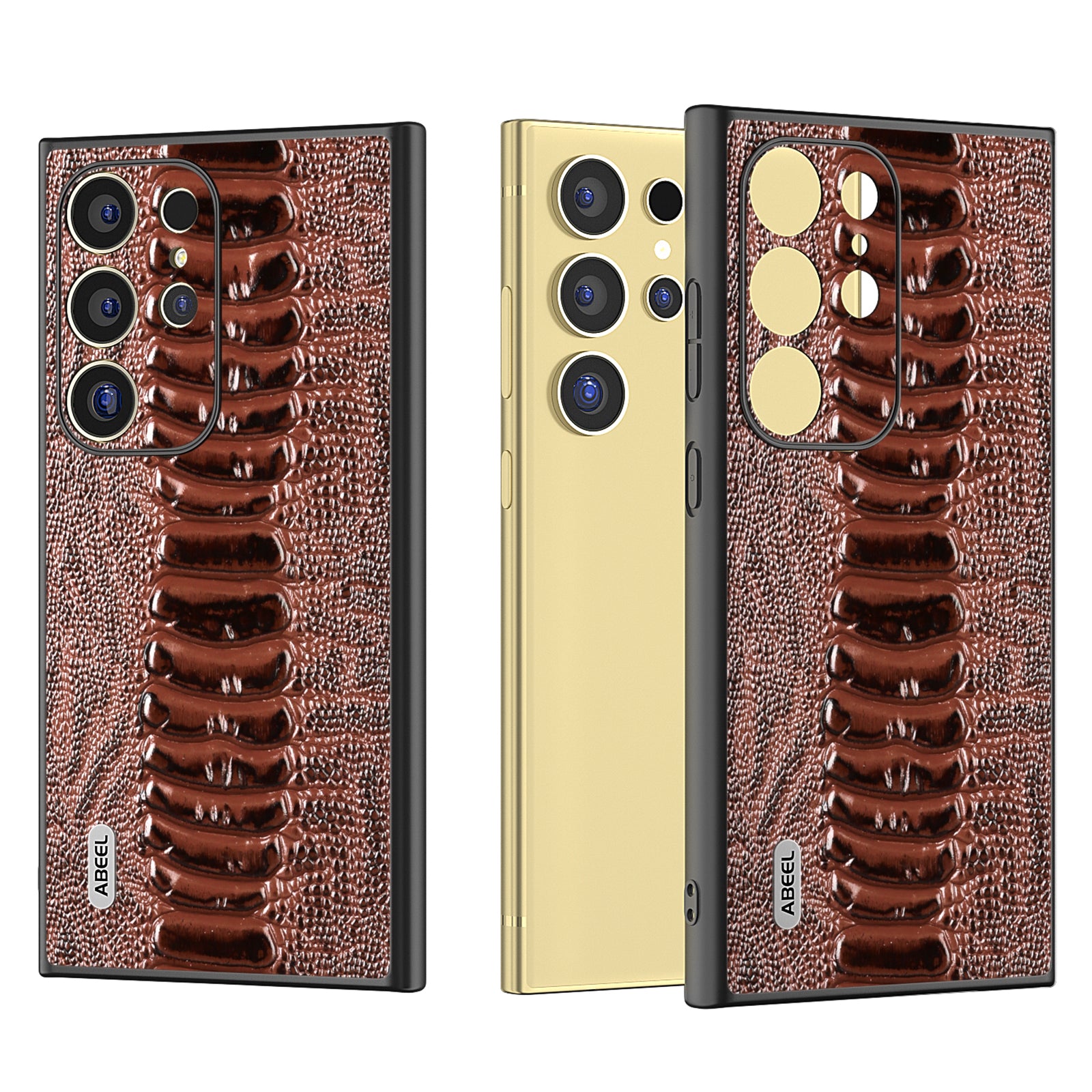 ABEEL For Samsung Galaxy S24 Ultra Case Crocodile Texture Genuine Cow Leather+PC+TPU Cover