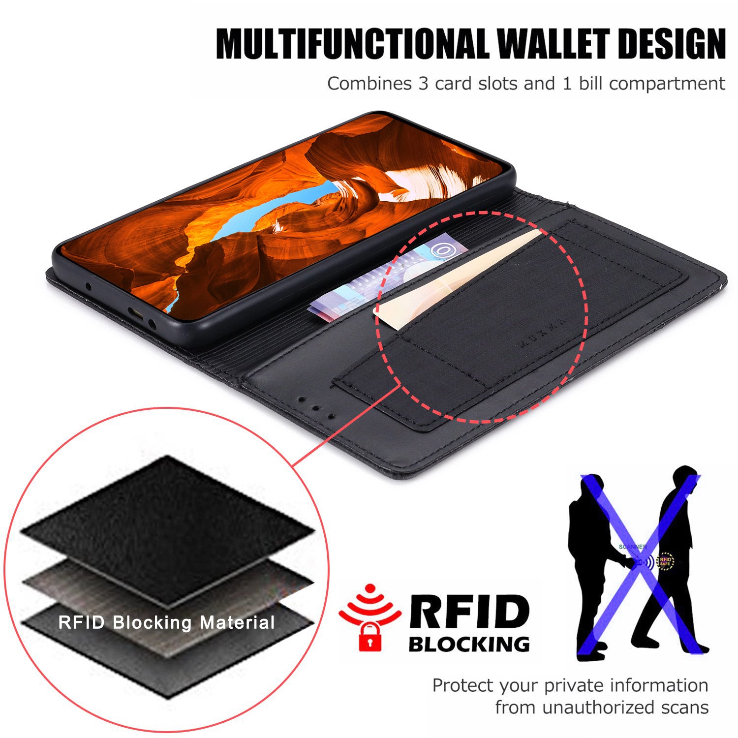 MUXMA MX109 For Realme 12+ 5G Case RFID Blocking Magnetic Closing Phone Cover