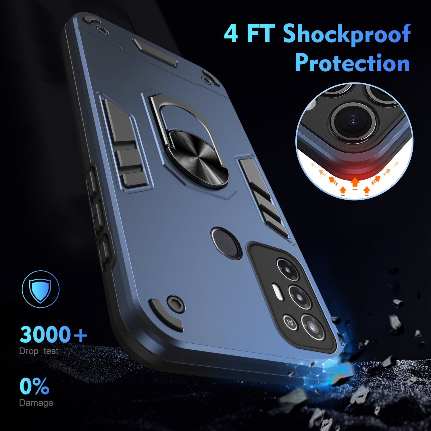For ZTE Blade A52 Case PC+TPU Armor Phone Cover with Car Mount Kickstand