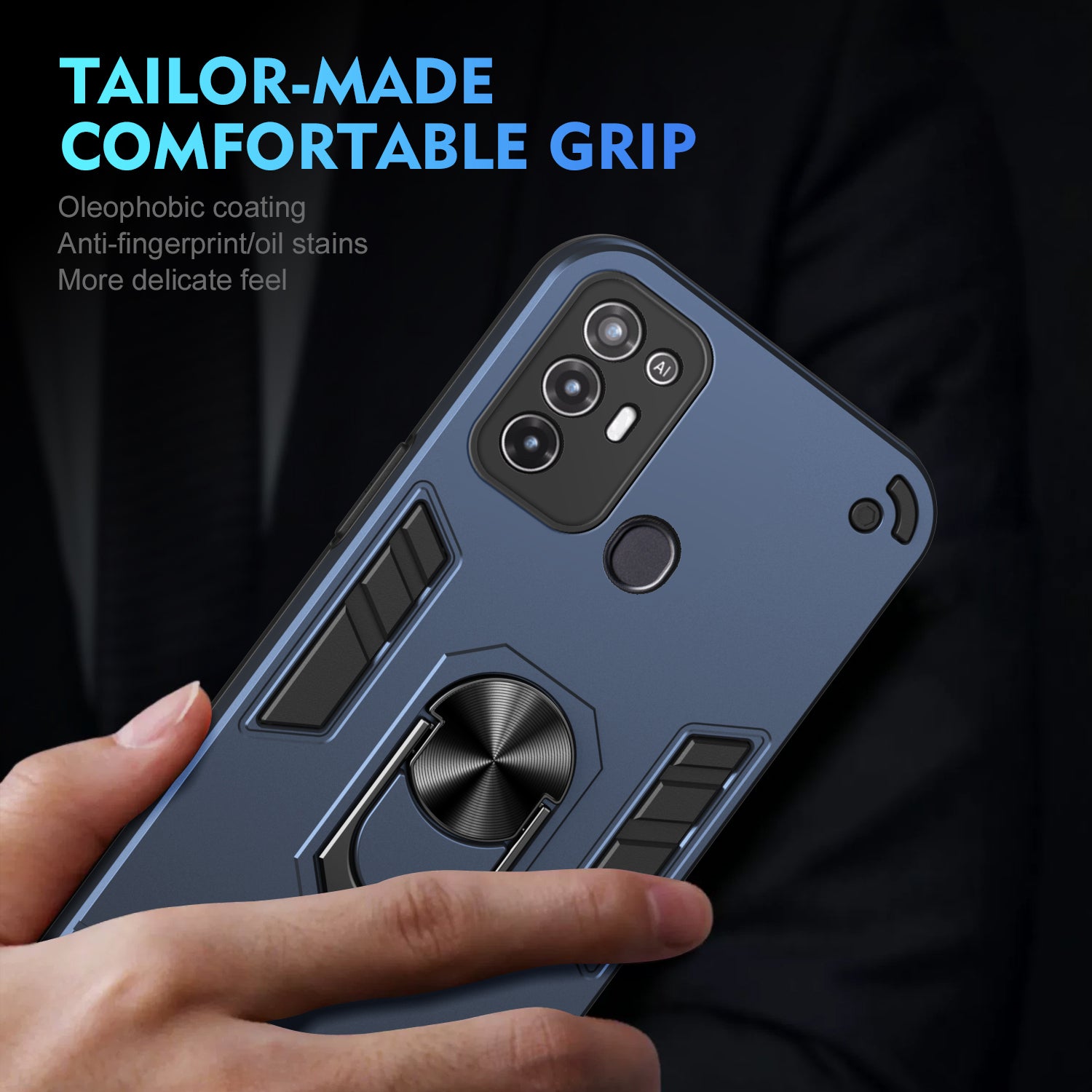 For ZTE Blade A52 Case PC+TPU Armor Phone Cover with Car Mount Kickstand