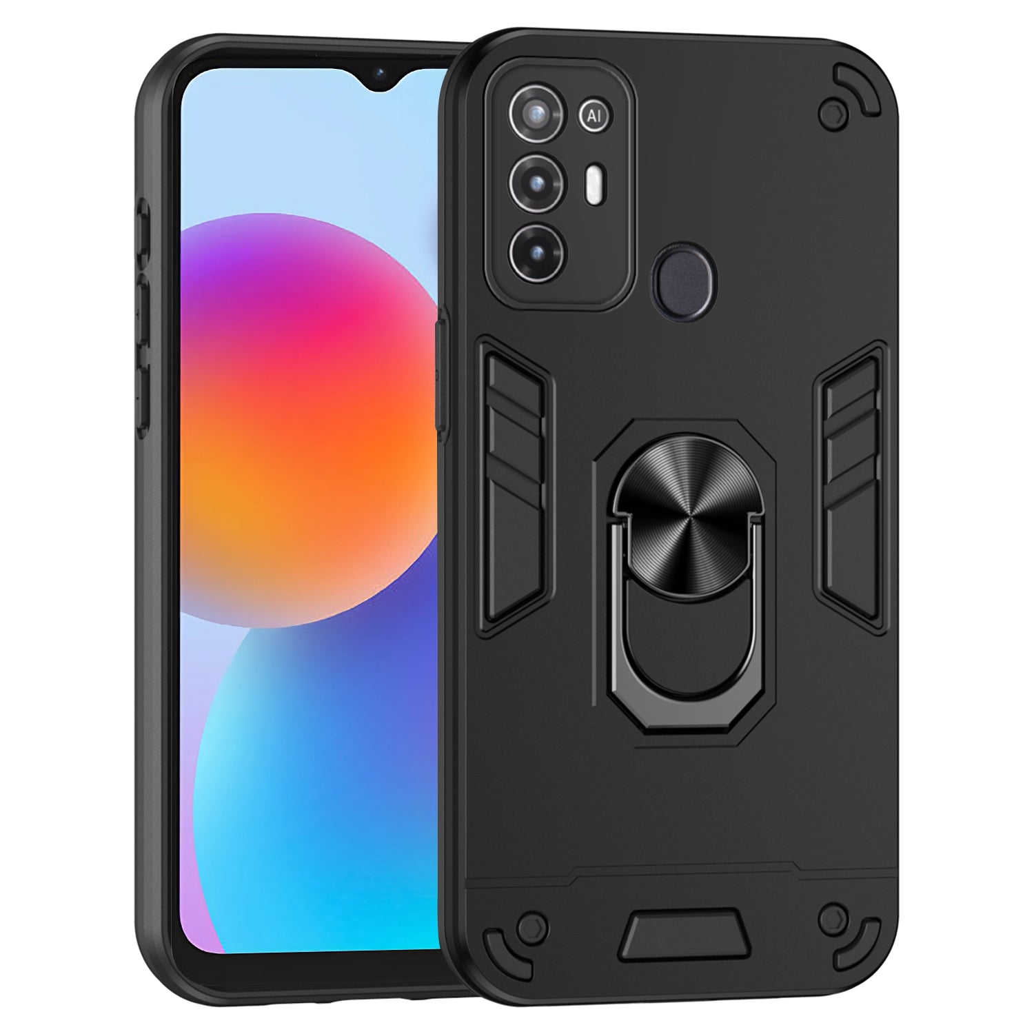 For ZTE Blade A52 Case PC+TPU Armor Phone Cover with Car Mount Kickstand