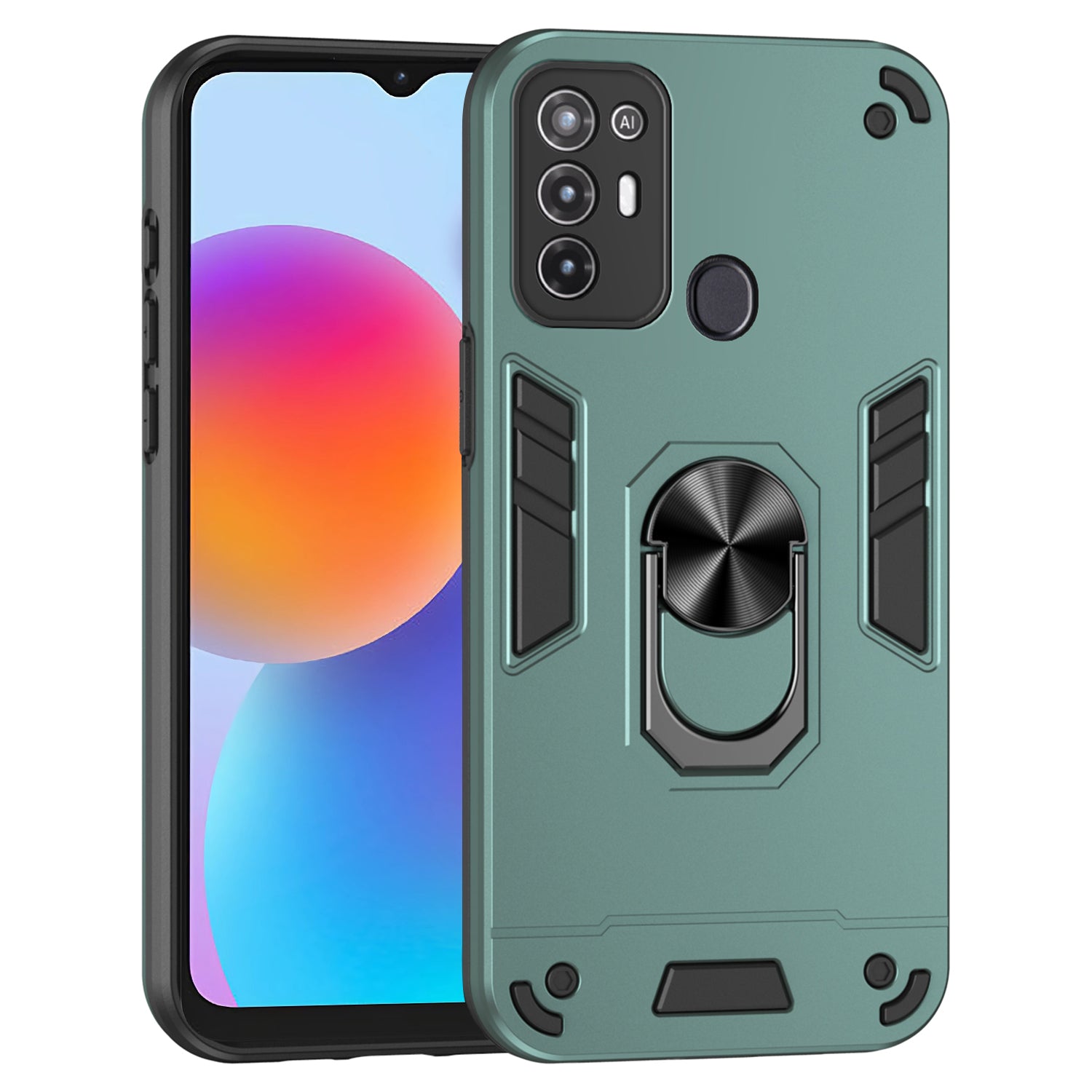 For ZTE Blade A52 Case PC+TPU Armor Phone Cover with Car Mount Kickstand