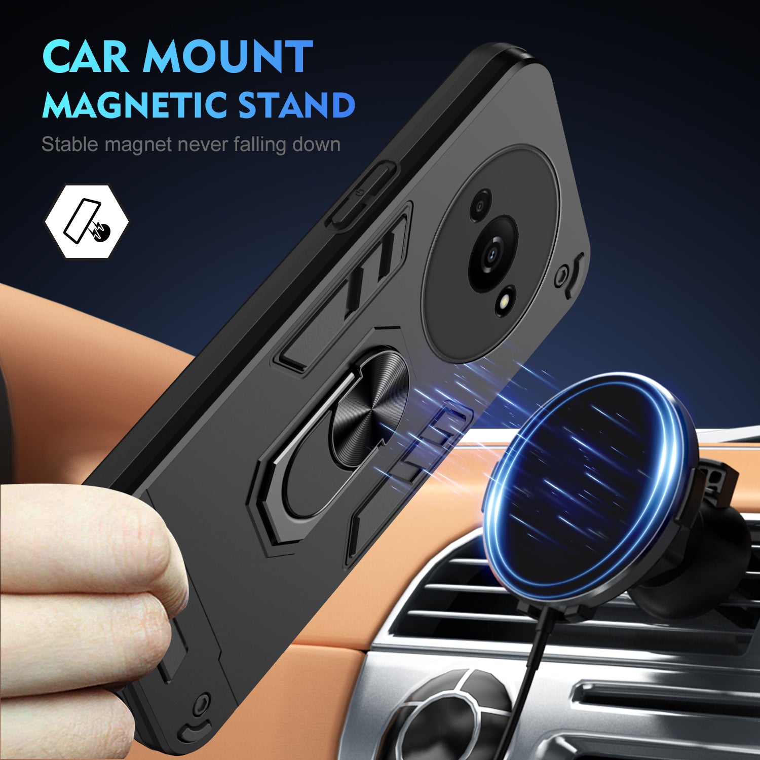 For Xiaomi Redmi A3 / Poco C61 4G Case Car Mount Kickstand Hybrid Hard PC Soft TPU Phone Cover
