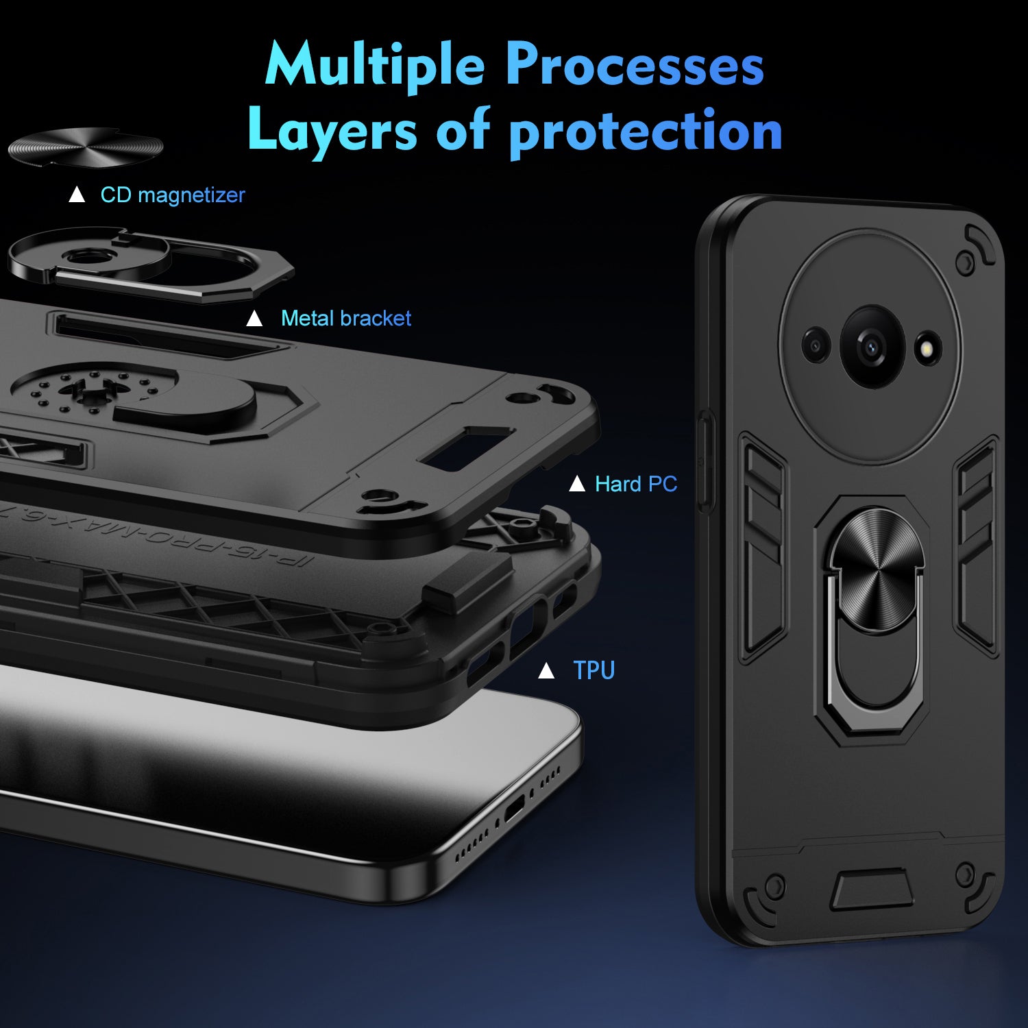 For Xiaomi Redmi A3 / Poco C61 4G Case Car Mount Kickstand Hybrid Hard PC Soft TPU Phone Cover