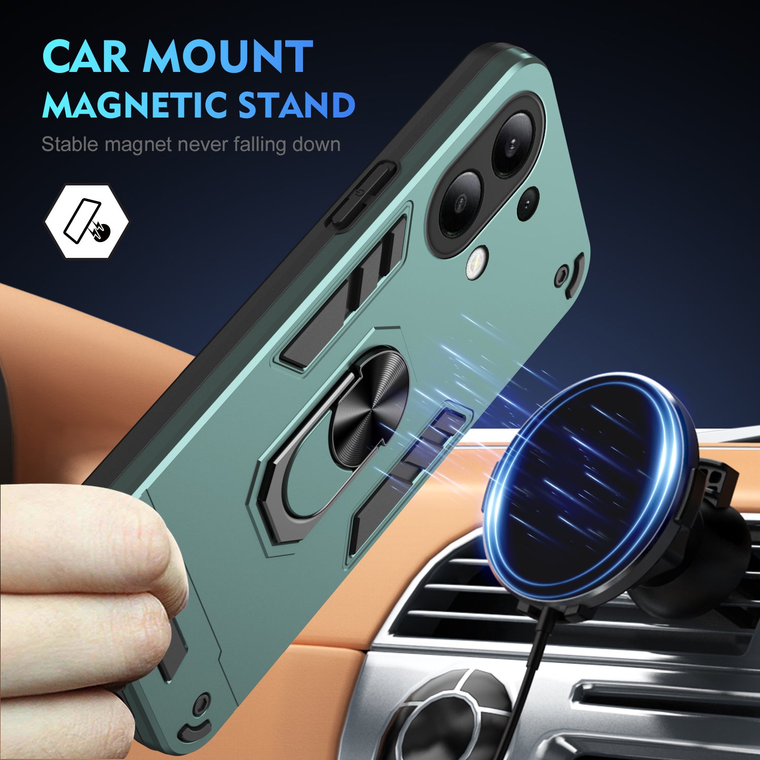 For Xiaomi Redmi Note 13 4G Case PC+TPU Shock-Absorption Phone Cover Support Magnetic Car Mount