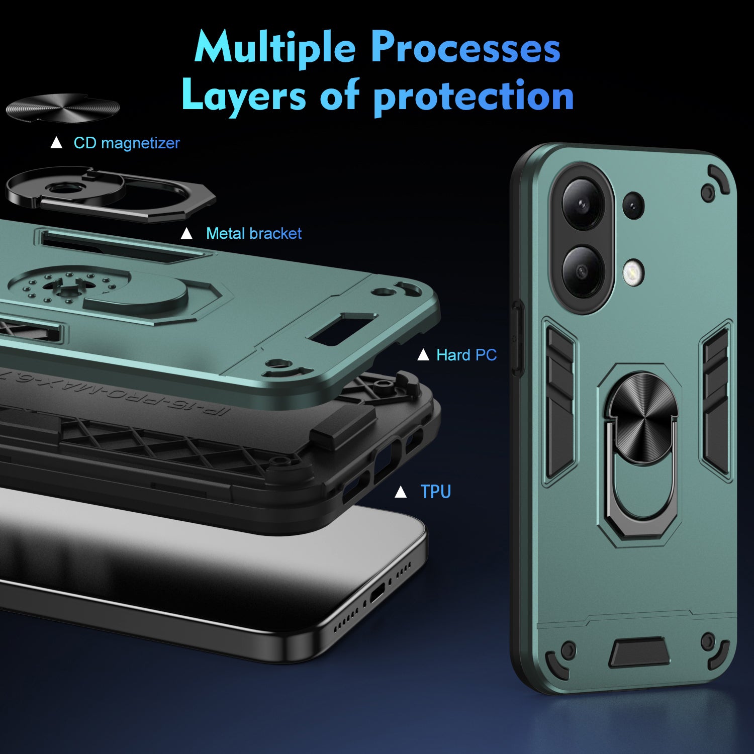 For Xiaomi Redmi Note 13 4G Case PC+TPU Shock-Absorption Phone Cover Support Magnetic Car Mount