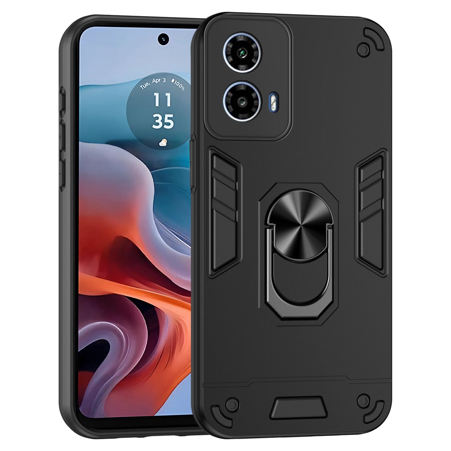 For Motorola Moto G34 5G Case Kickstand Hybrid PC+TPU Phone Cover with Car Mount Metal Sheet