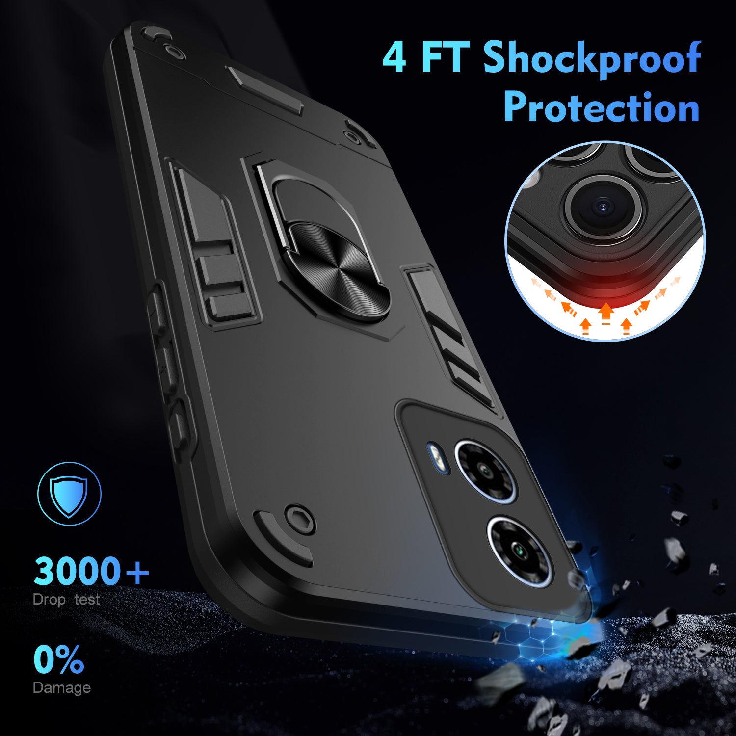 For Motorola Moto G34 5G Case Kickstand Hybrid PC+TPU Phone Cover with Car Mount Metal Sheet