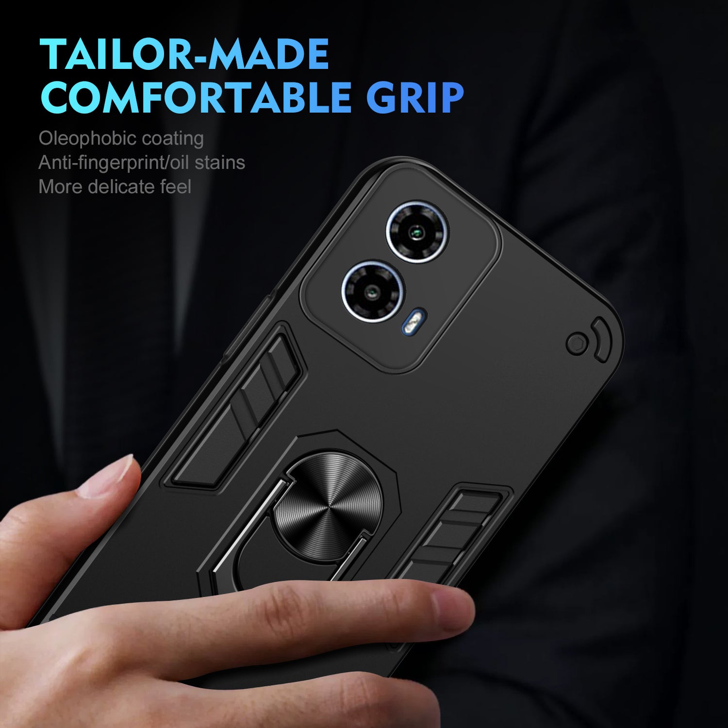 For Motorola Moto G34 5G Case Kickstand Hybrid PC+TPU Phone Cover with Car Mount Metal Sheet