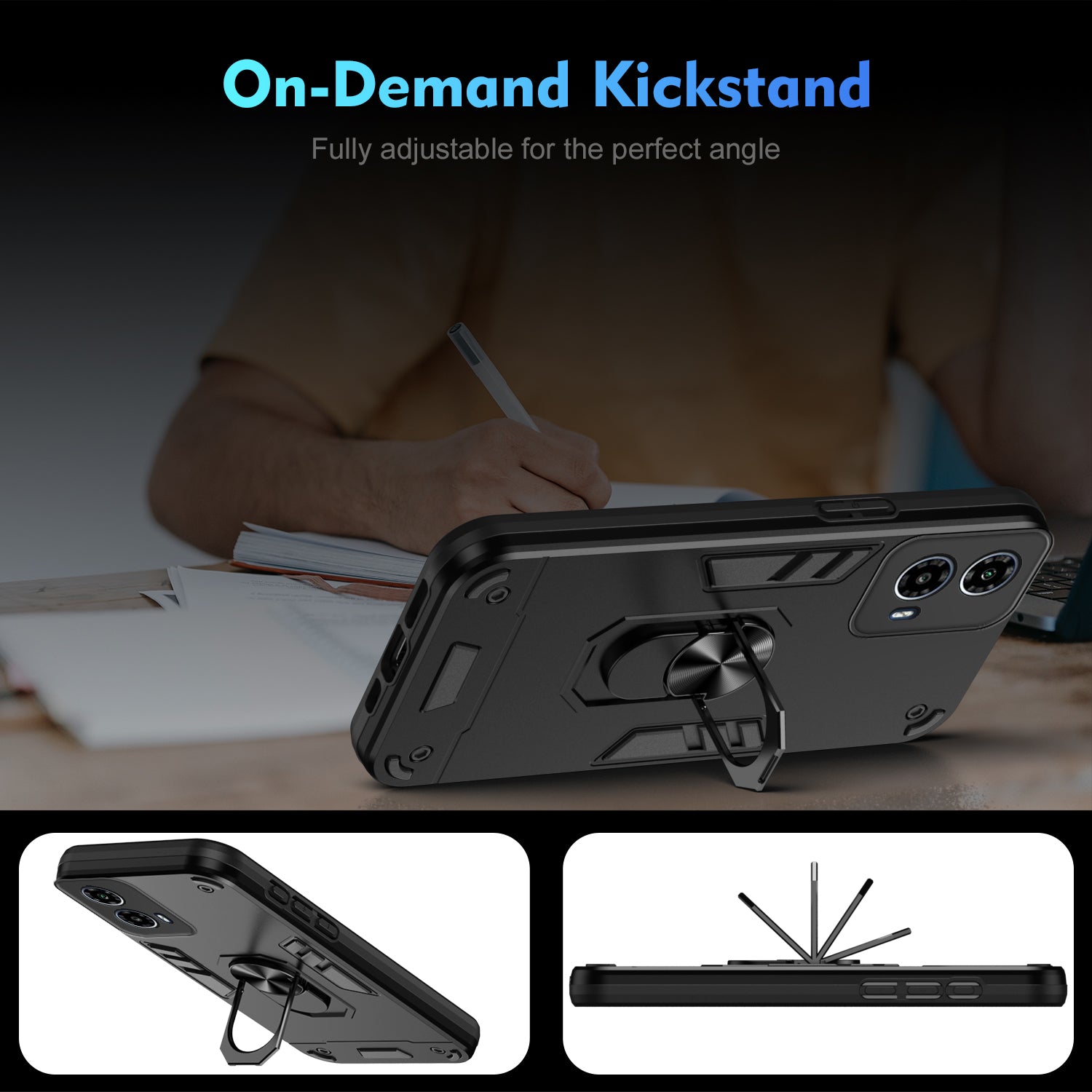For Motorola Moto G34 5G Case Kickstand Hybrid PC+TPU Phone Cover with Car Mount Metal Sheet