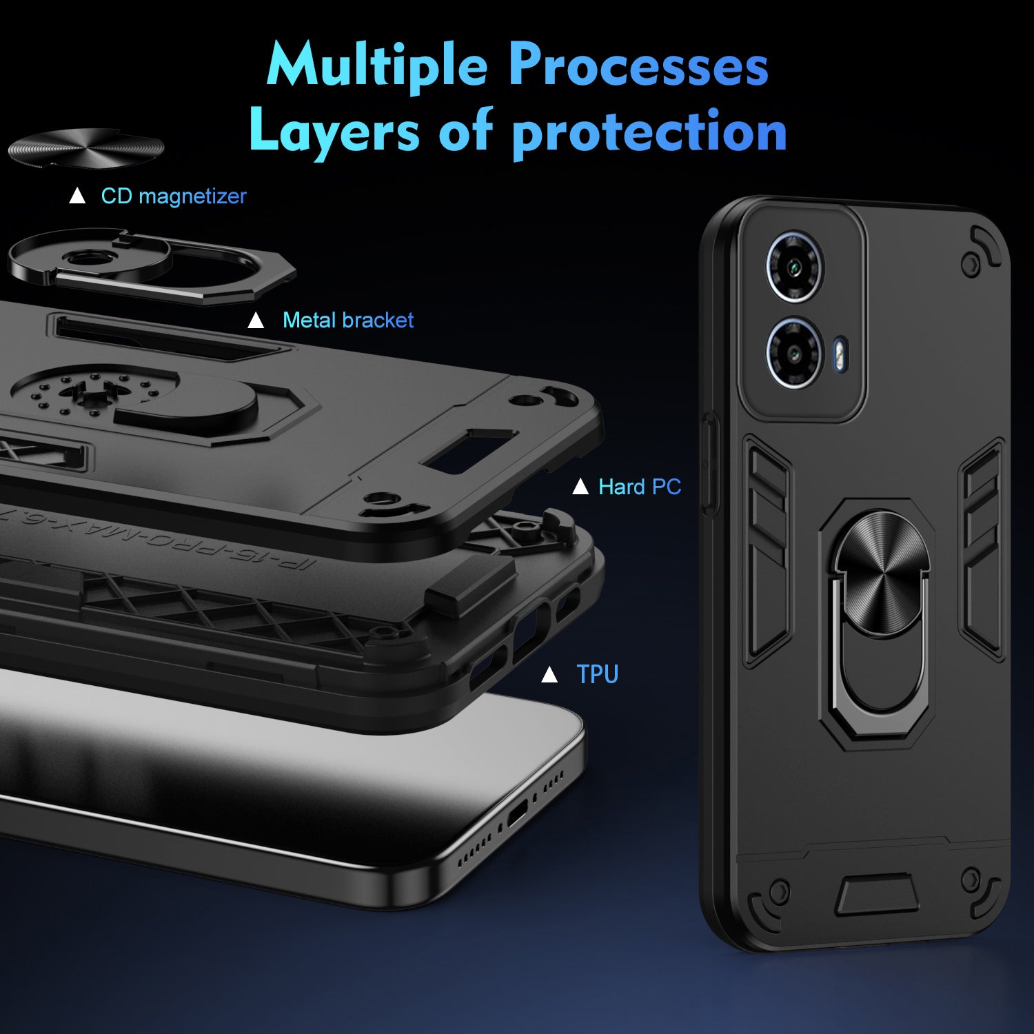 For Motorola Moto G34 5G Case Kickstand Hybrid PC+TPU Phone Cover with Car Mount Metal Sheet