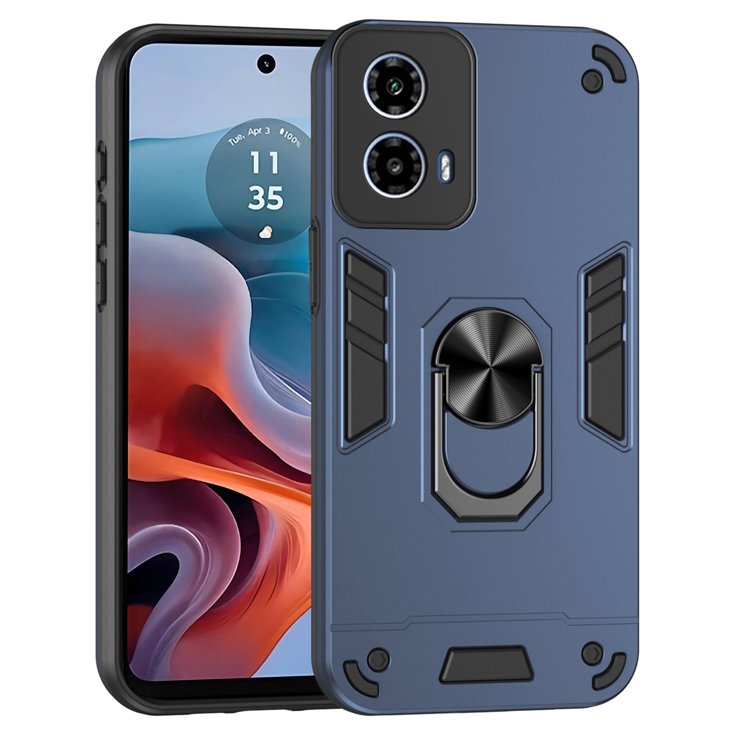For Motorola Moto G34 5G Case Kickstand Hybrid PC+TPU Phone Cover with Car Mount Metal Sheet