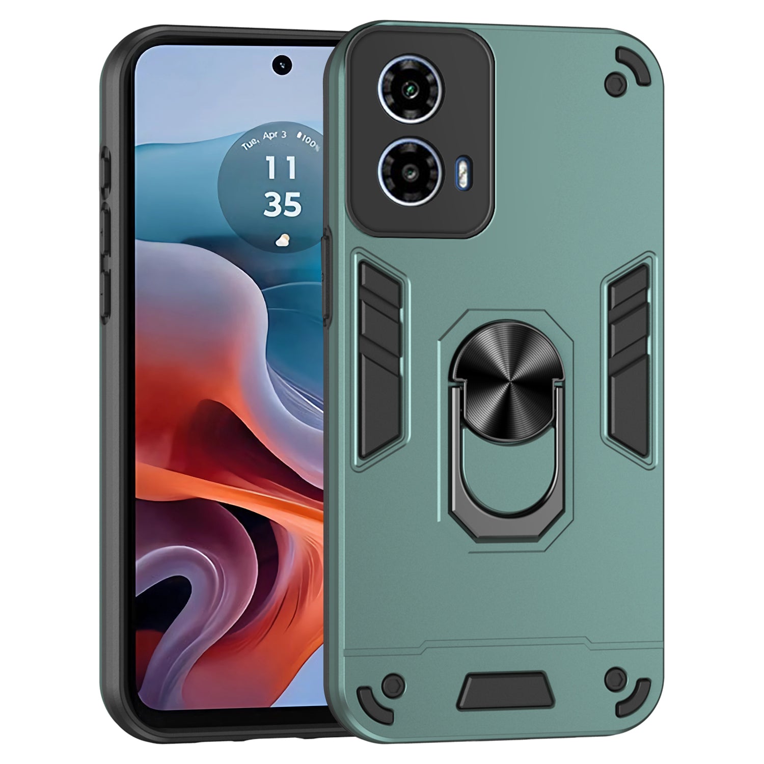 For Motorola Moto G34 5G Case Kickstand Hybrid PC+TPU Phone Cover with Car Mount Metal Sheet