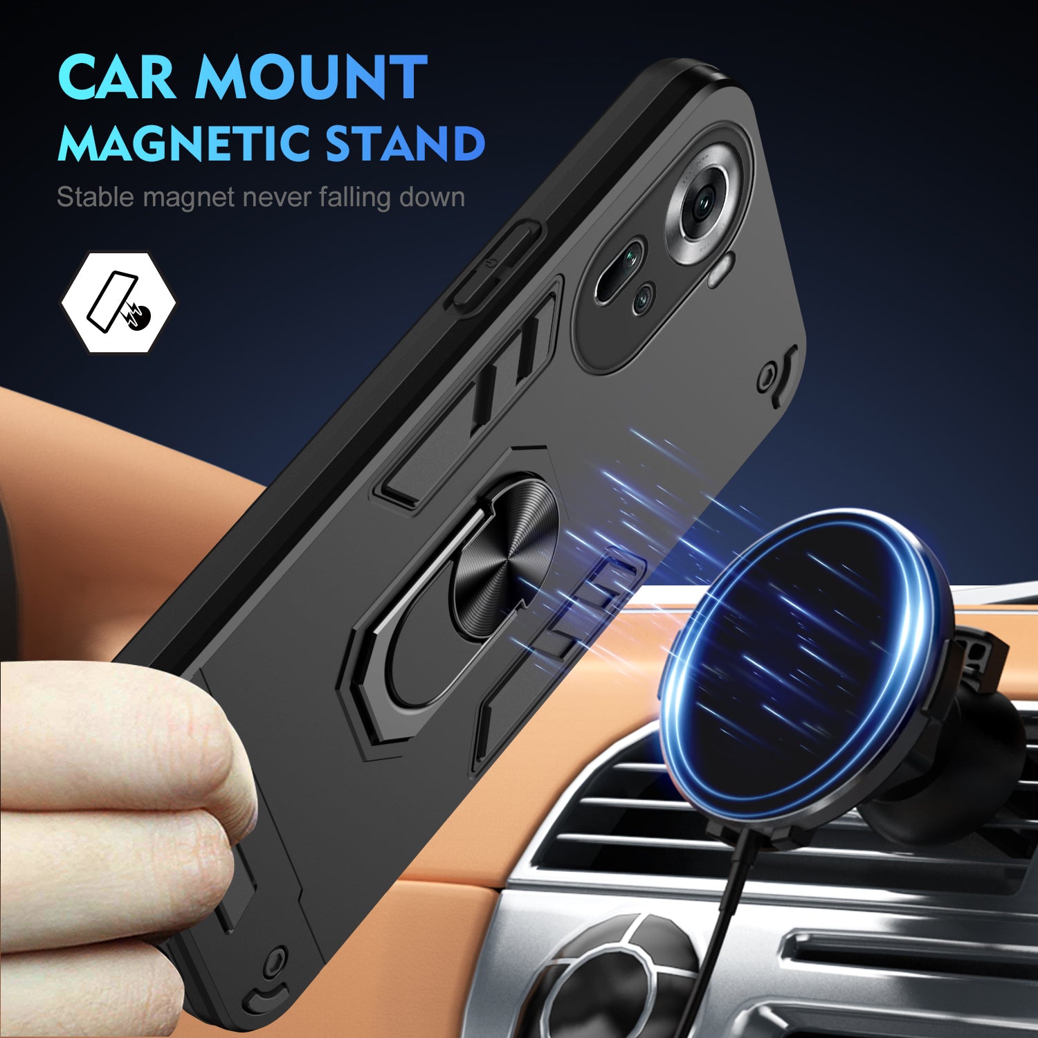 For Oppo Reno11 5G (Global) Kickstand Case Drop-Proof Phone Cover Support Magnetic Car Mount