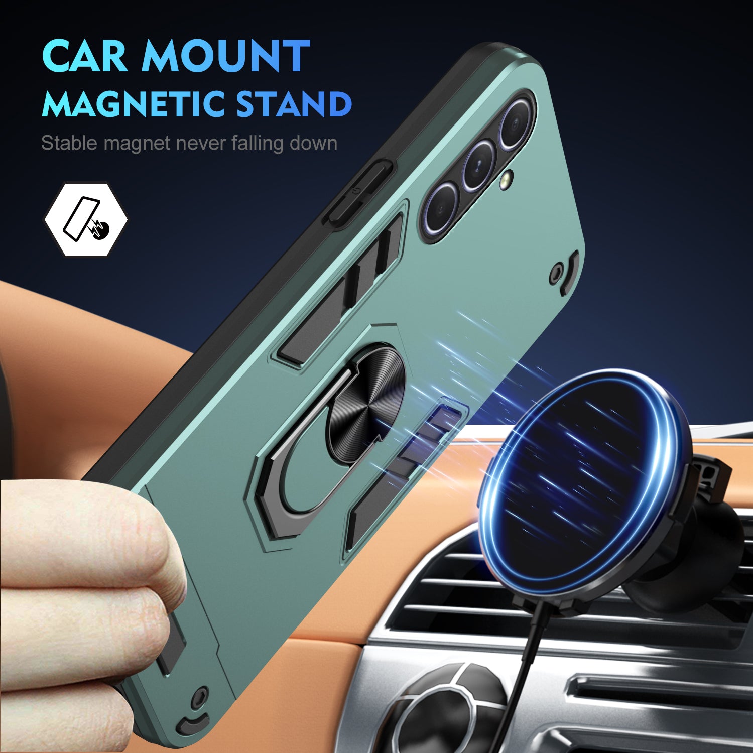 For Samsung Galaxy A25 5G (Global) (161.0 x 76.5 x 8.3mm) Case Kickstand Car Mount Phone Case