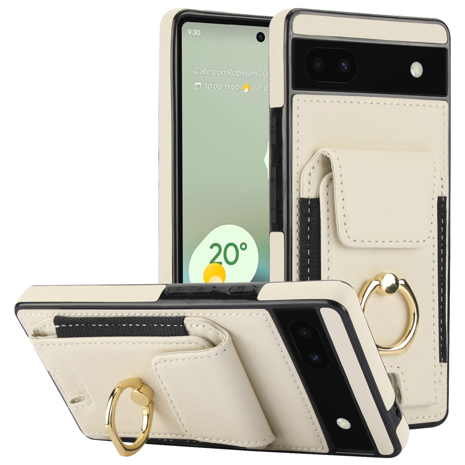 For Google Pixel 6a Phone Case PU Leather+TPU Card Holder Cover with Ring Holder