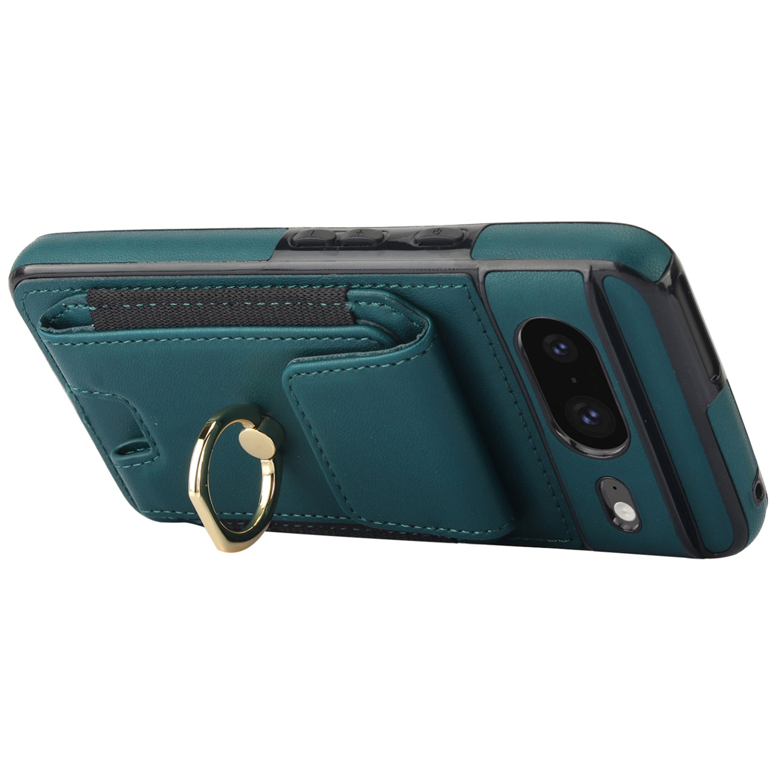 For Google Pixel 8 Case Ring Holder PU Leather+TPU Card Holder Phone Cover