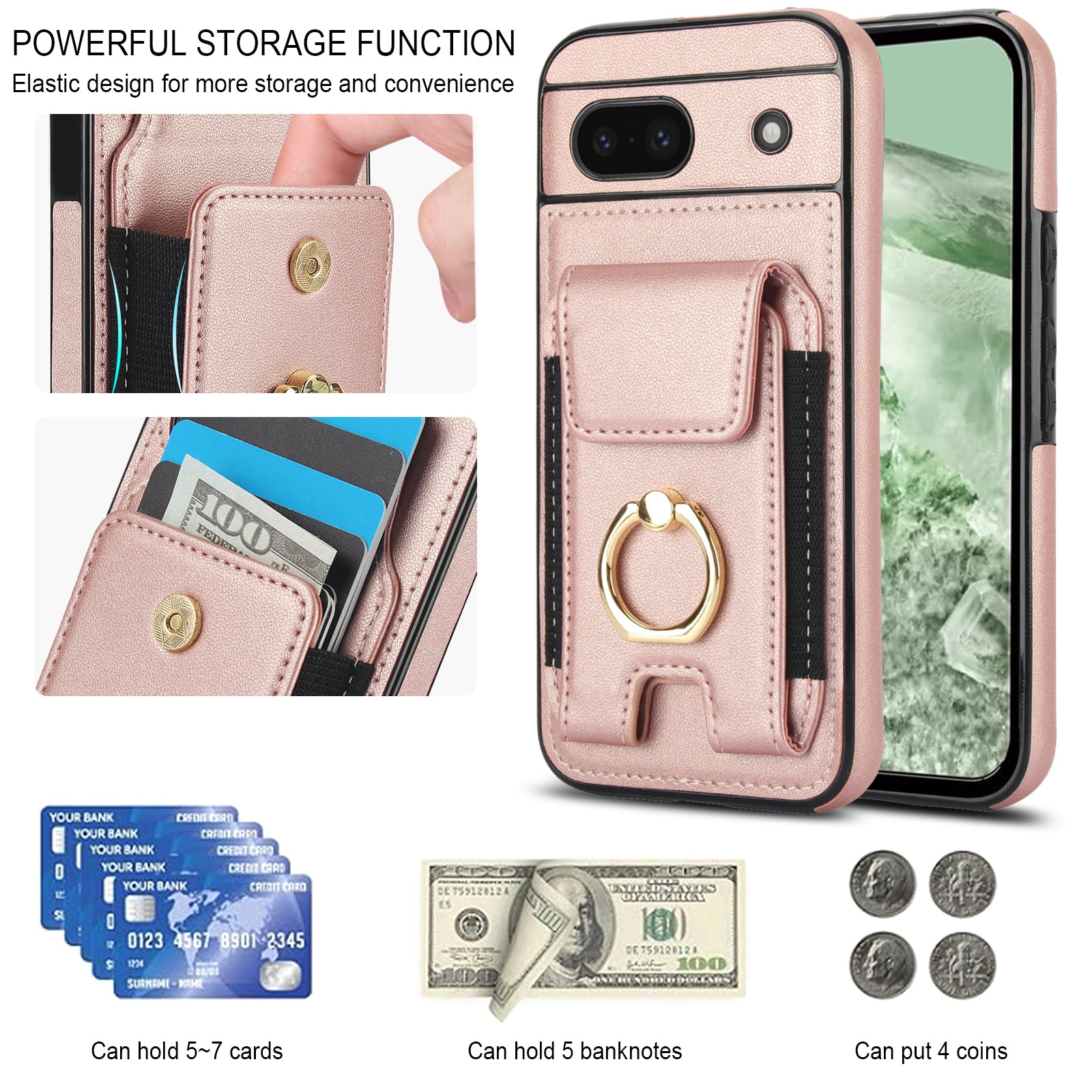For Google Pixel 8a Kickstand Case PU Leather+TPU Phone Cover with Card Slots