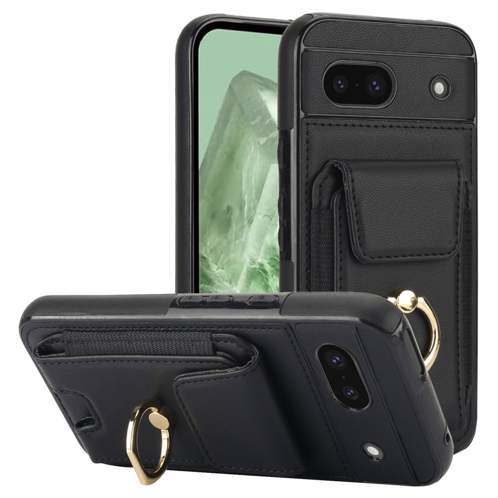 For Google Pixel 8a Kickstand Case PU Leather+TPU Phone Cover with Card Slots