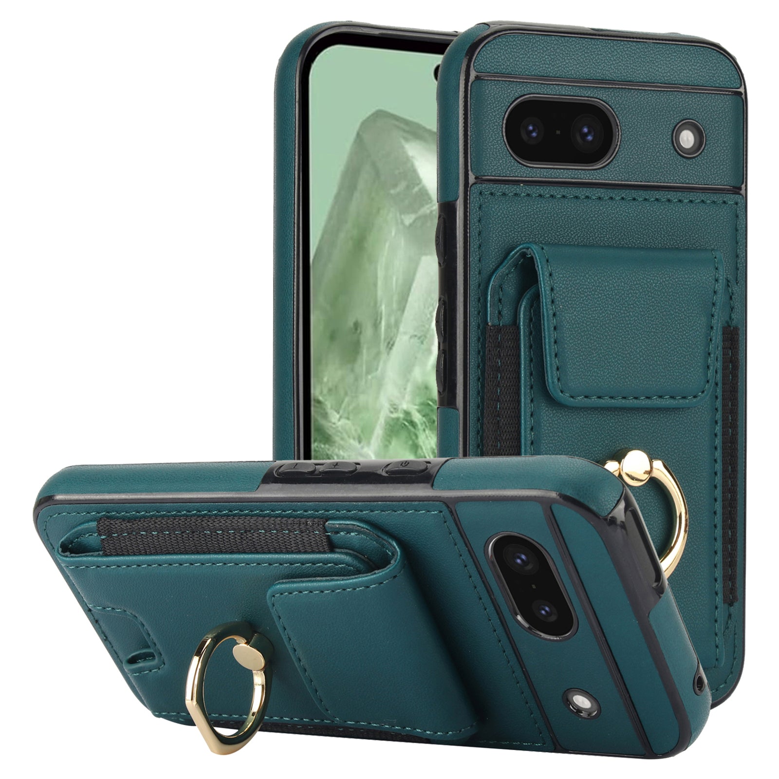 For Google Pixel 8a Kickstand Case PU Leather+TPU Phone Cover with Card Slots