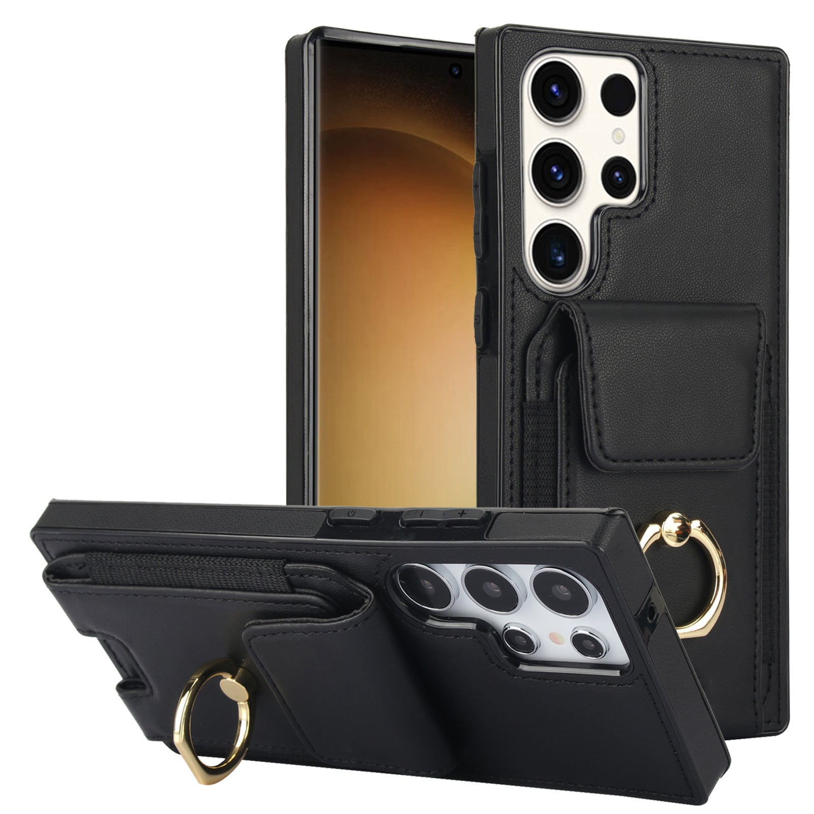 For Samsung Galaxy S23 Ultra Case Leather + TPU Kickstand Card Holder Phone Cover