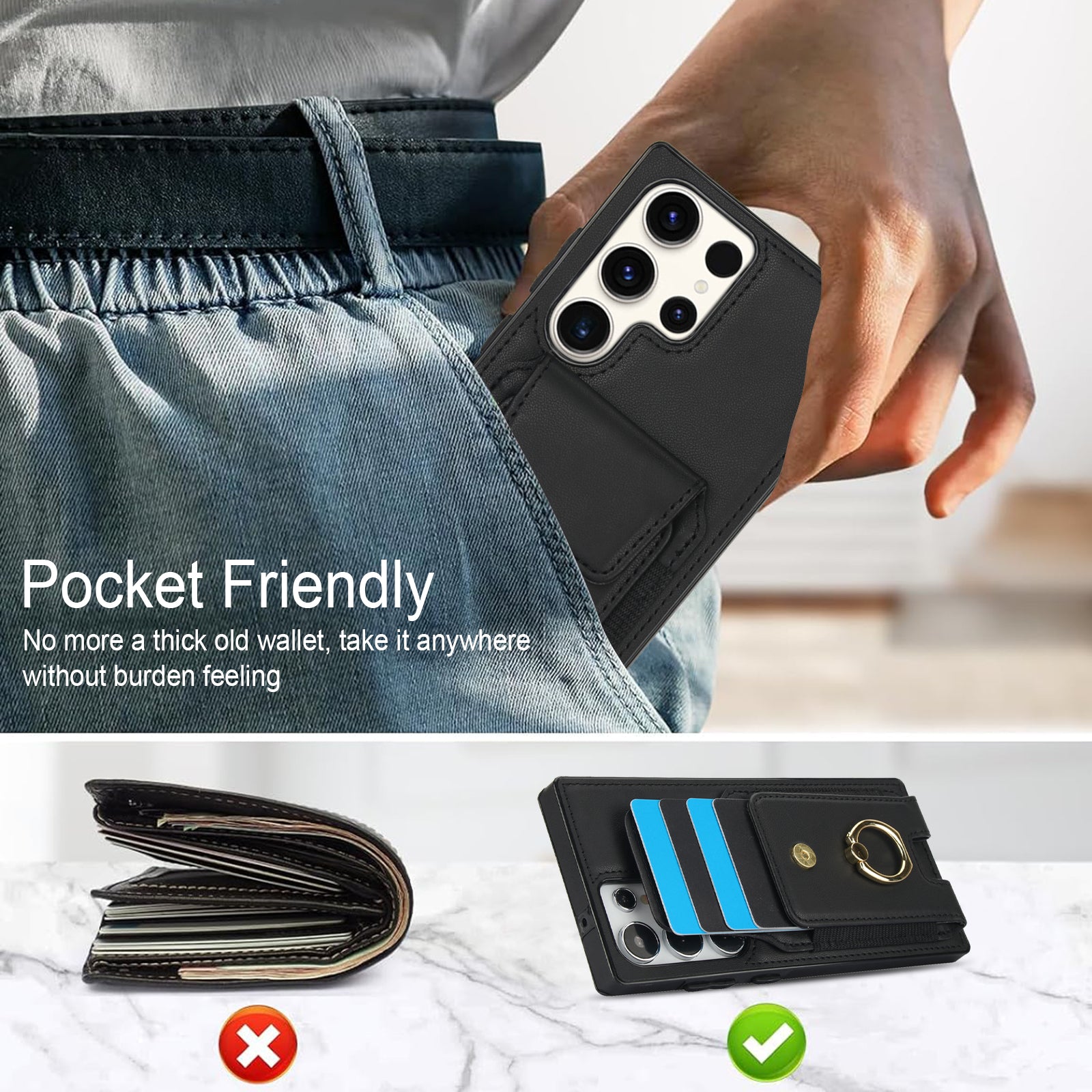 For Samsung Galaxy S23 Ultra Case Leather + TPU Kickstand Card Holder Phone Cover