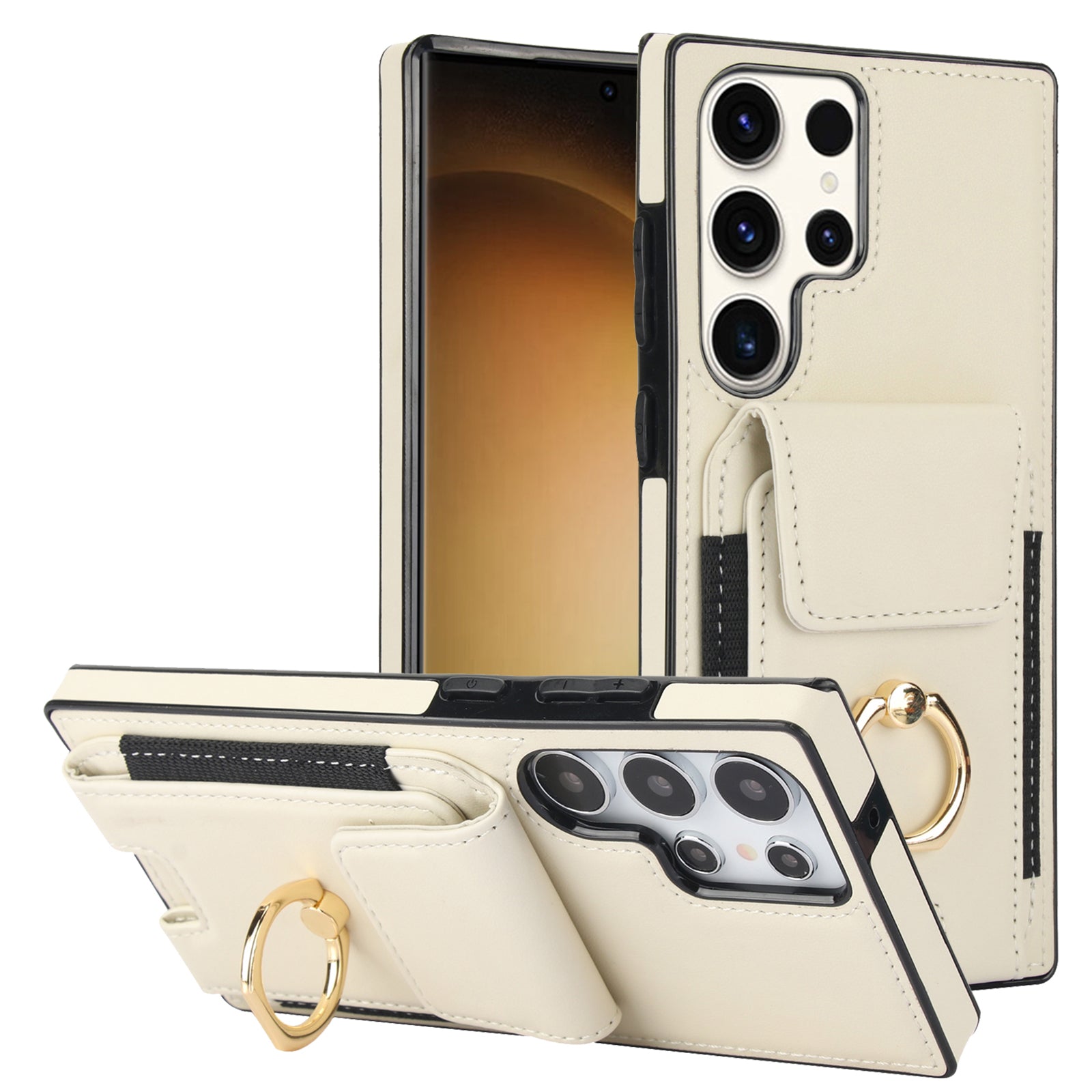 For Samsung Galaxy S23 Ultra Case Leather + TPU Kickstand Card Holder Phone Cover