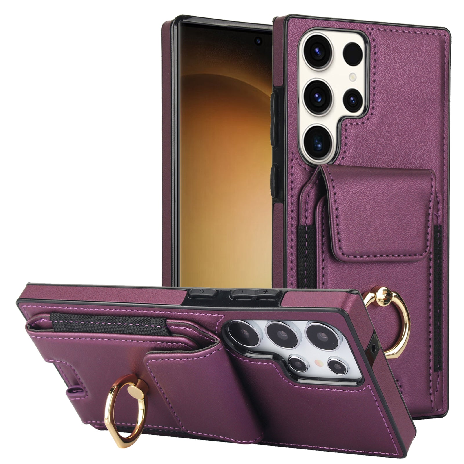 For Samsung Galaxy S23 Ultra Case Leather + TPU Kickstand Card Holder Phone Cover