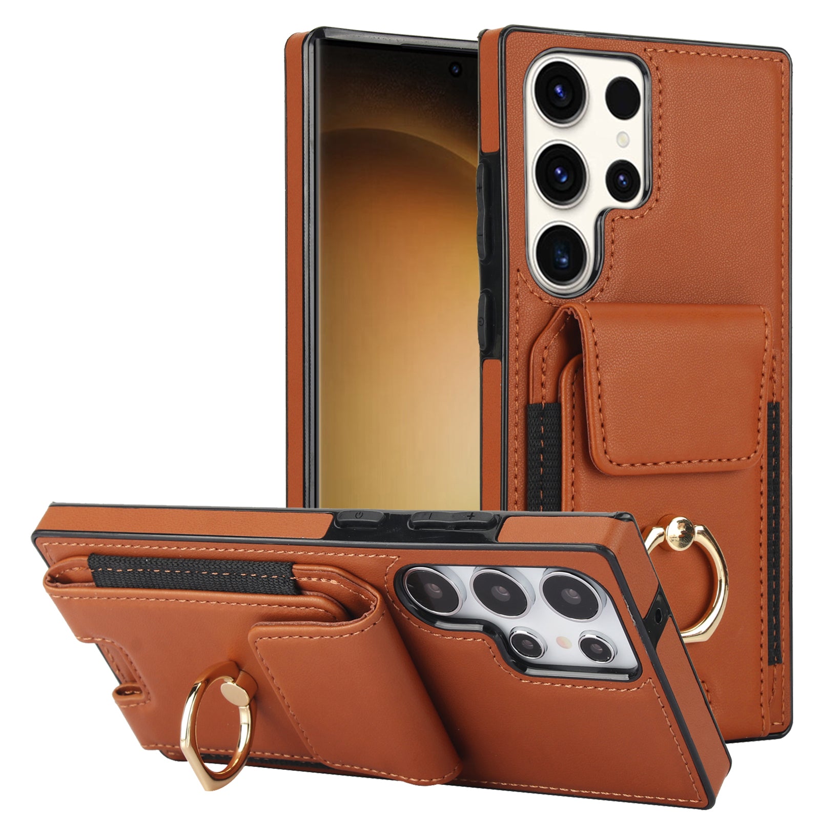 For Samsung Galaxy S23 Ultra Case Leather + TPU Kickstand Card Holder Phone Cover