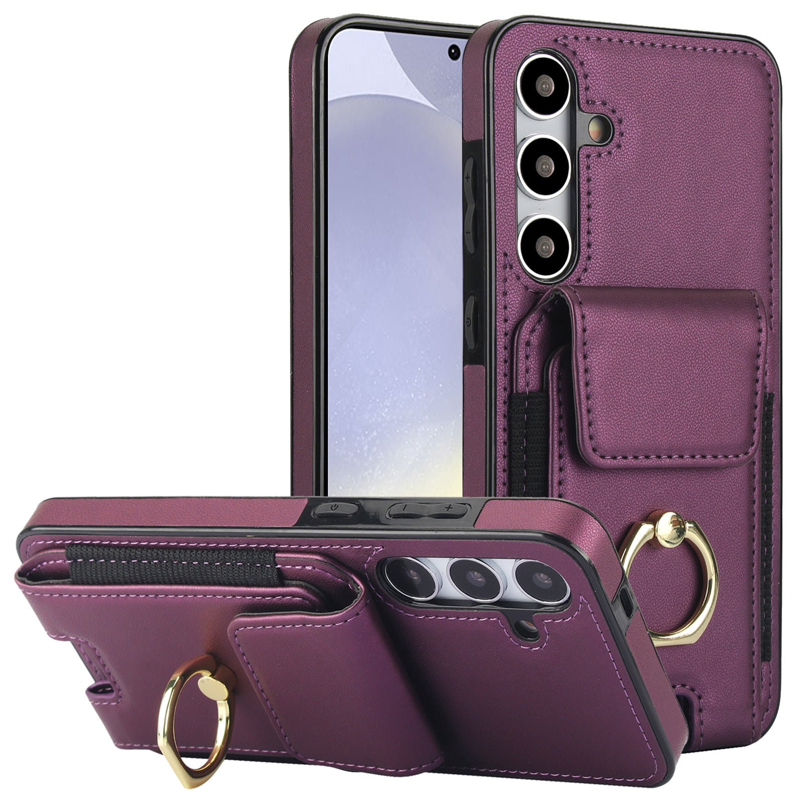 For Samsung Galaxy S24 Case Leather Coated TPU Kickstand Card Holder Phone Cover