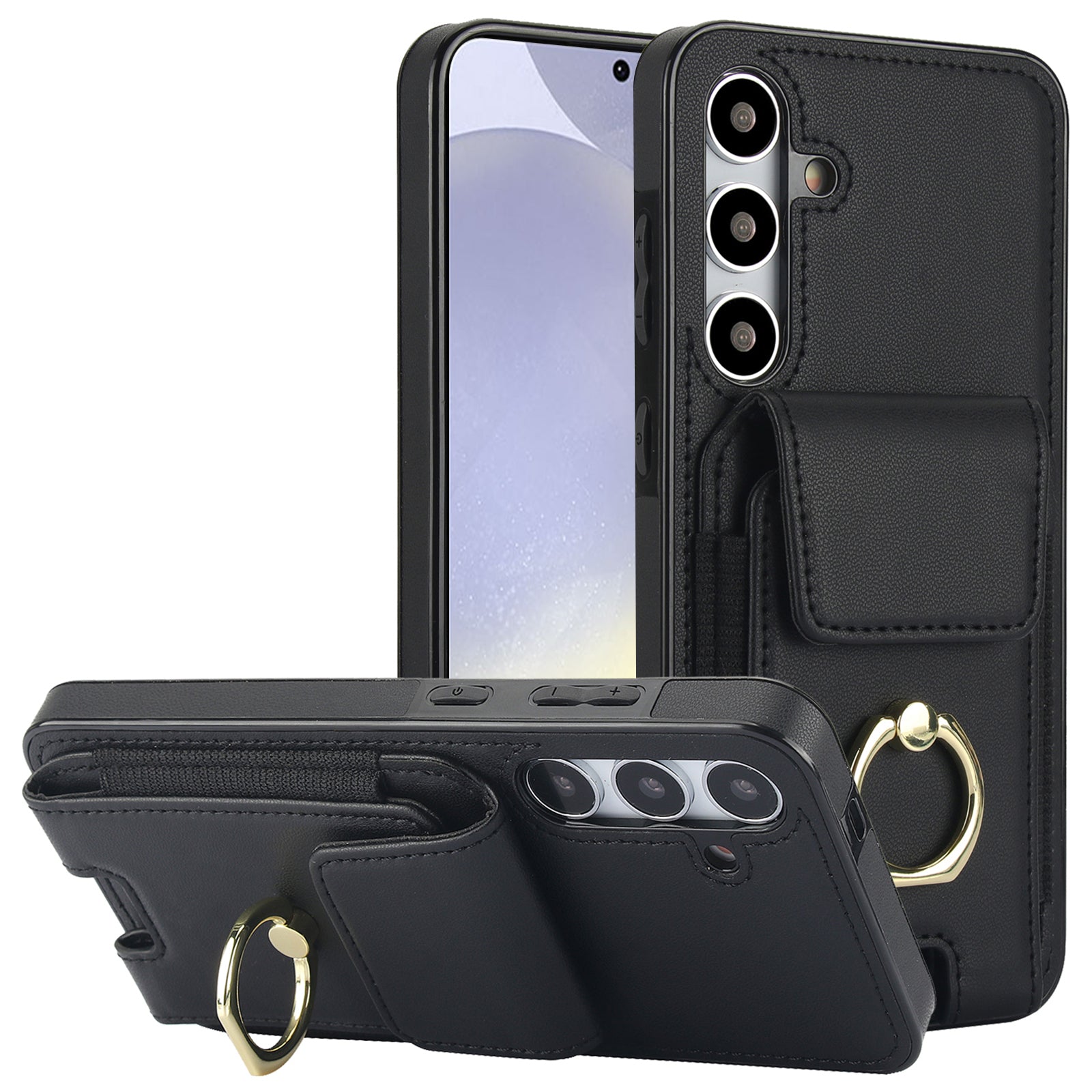 For Samsung Galaxy S24+ Case Drop-proof PU Leather+TPU Kickstand Smart Phone Cover