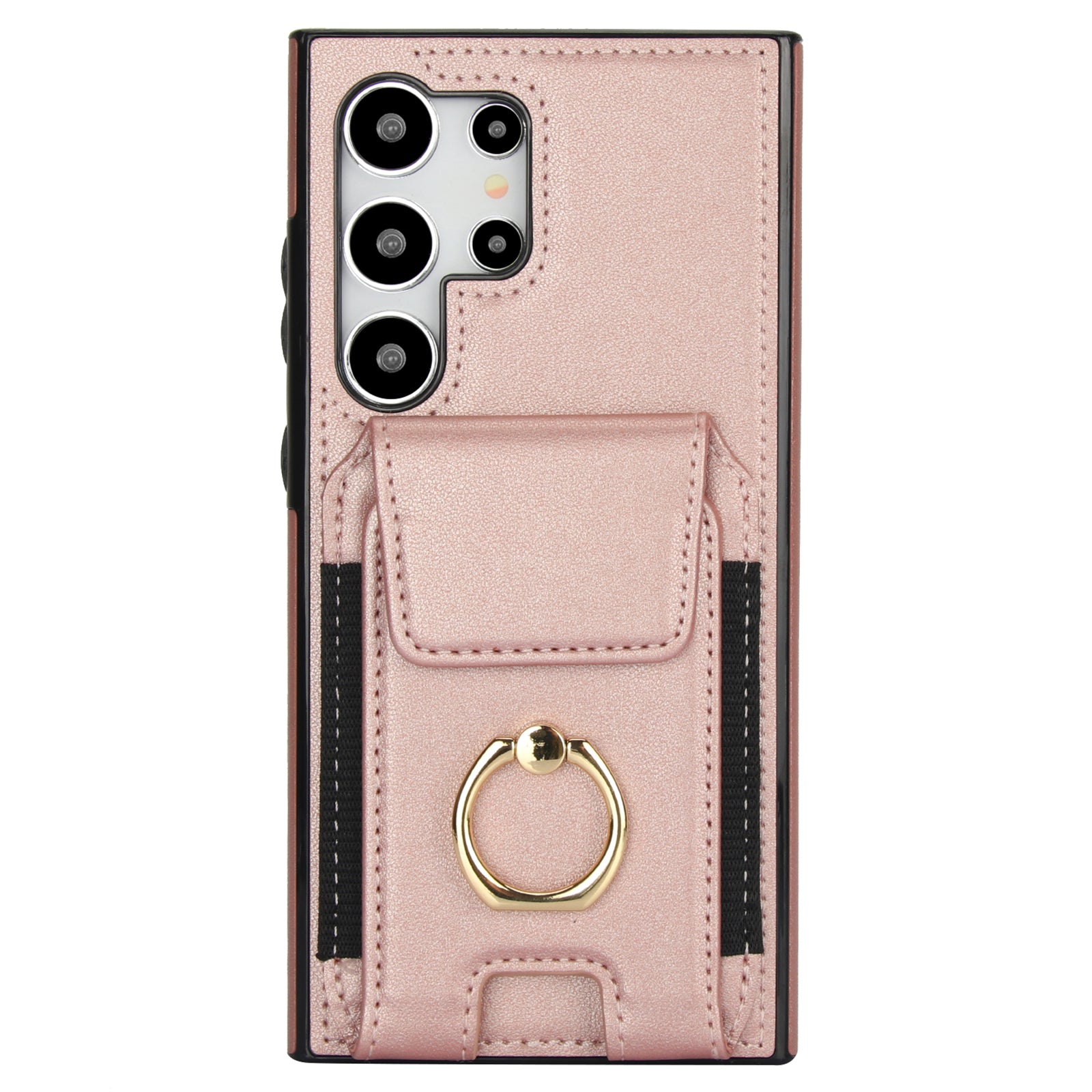 For Samsung Galaxy S24 Ultra Case with Ring Kickstand Leather Coated TPU Phone Cover