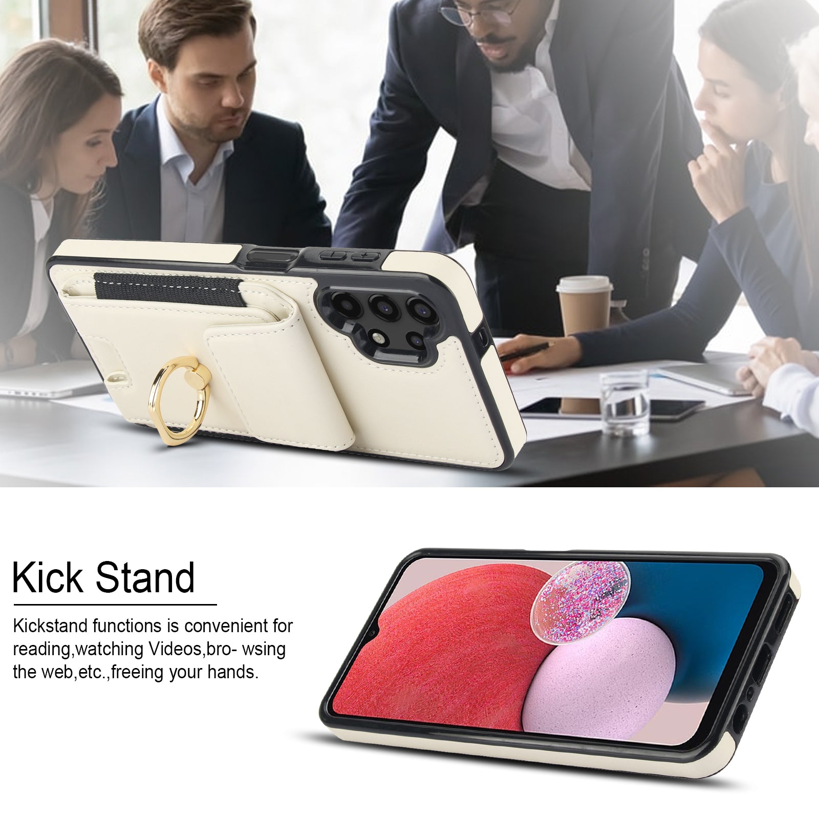For Samsung Galaxy A13 5G / 4G Case Leather+TPU Phone Cover with Rotary Kickstand Card Holder